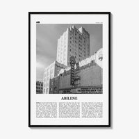 Abilene Print Black and White, Abilene Wall Art, Abilene Poster, Abilene Photo, Abilene Wall Décor, Abilene Map, Texas, USA