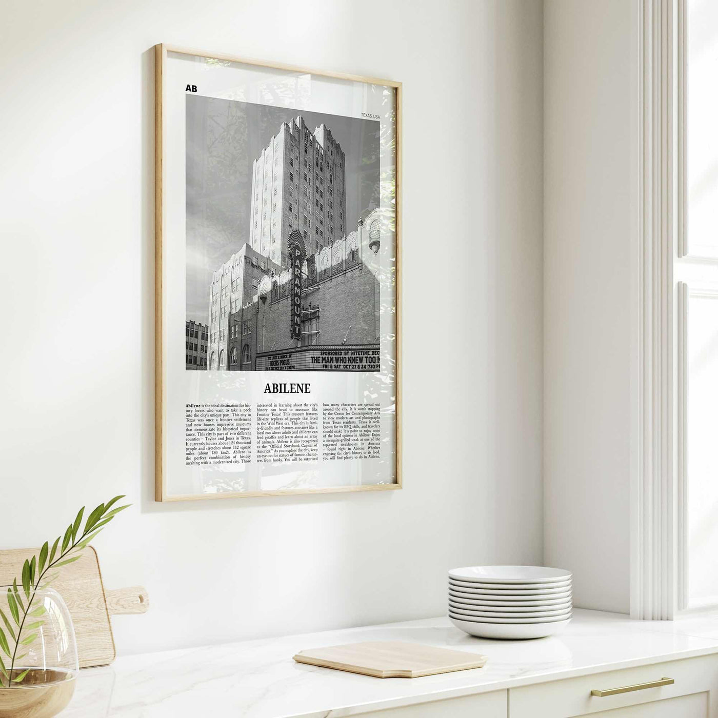 Abilene Print Black and White, Abilene Wall Art, Abilene Poster, Abilene Photo, Abilene Wall Décor, Abilene Map, Texas, USA