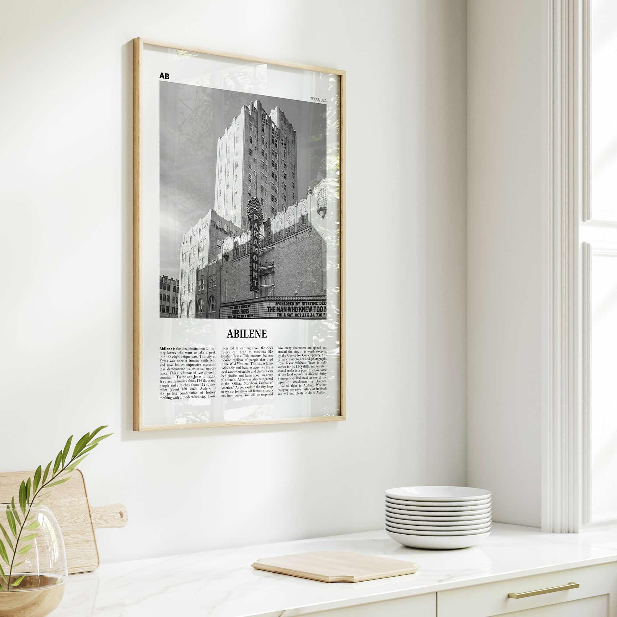 Abilene Print Black and White, Abilene Wall Art, Abilene Poster, Abilene Photo, Abilene Wall Décor, Abilene Map, Texas, USA