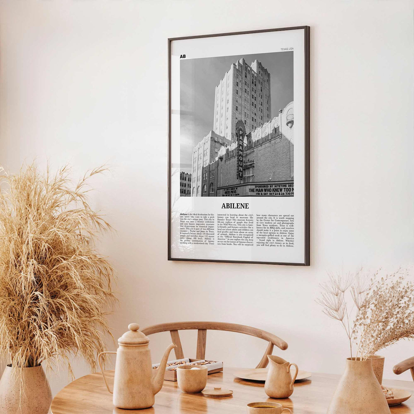 Abilene Print Black and White, Abilene Wall Art, Abilene Poster, Abilene Photo, Abilene Wall Décor, Abilene Map, Texas, USA