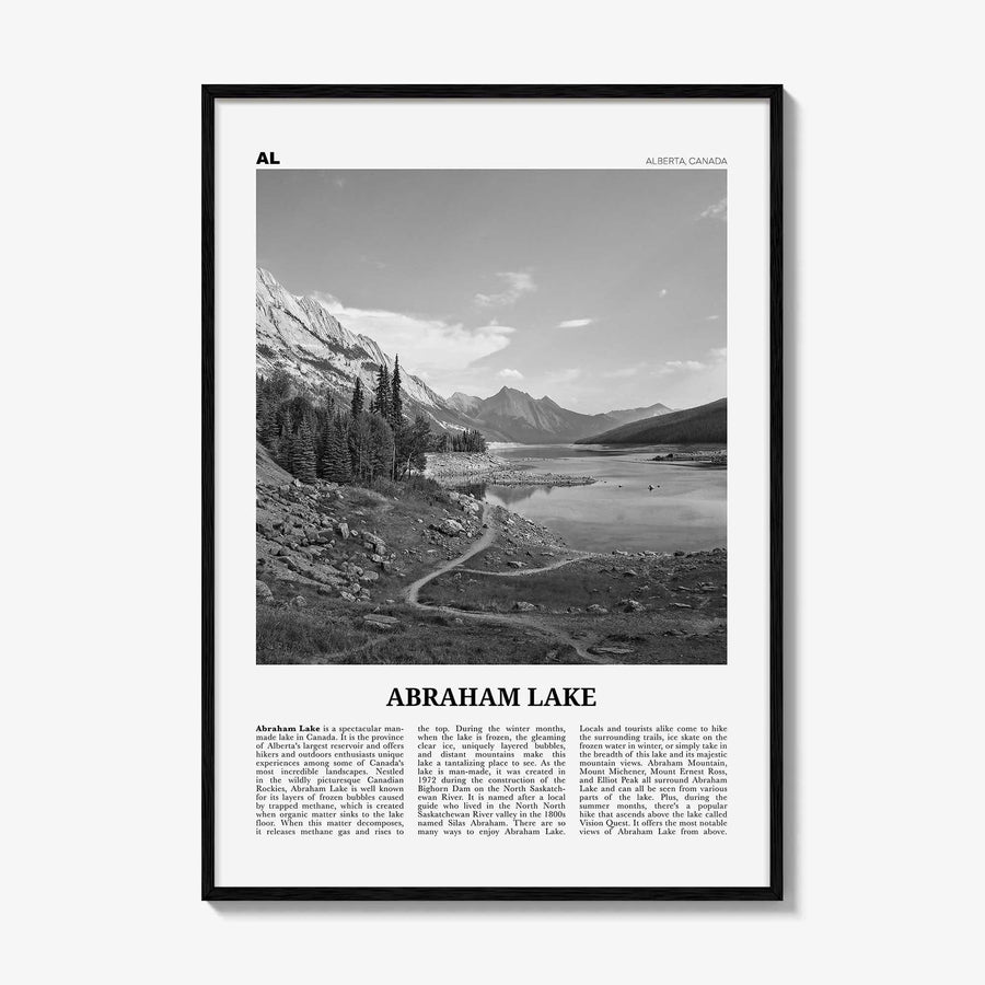 Abraham Lake Print Black and White, Abraham Lake Wall Art, Abraham Lake Poster, Abraham Lake Photo, Abraham Lake Décor, Abraham Lake Map