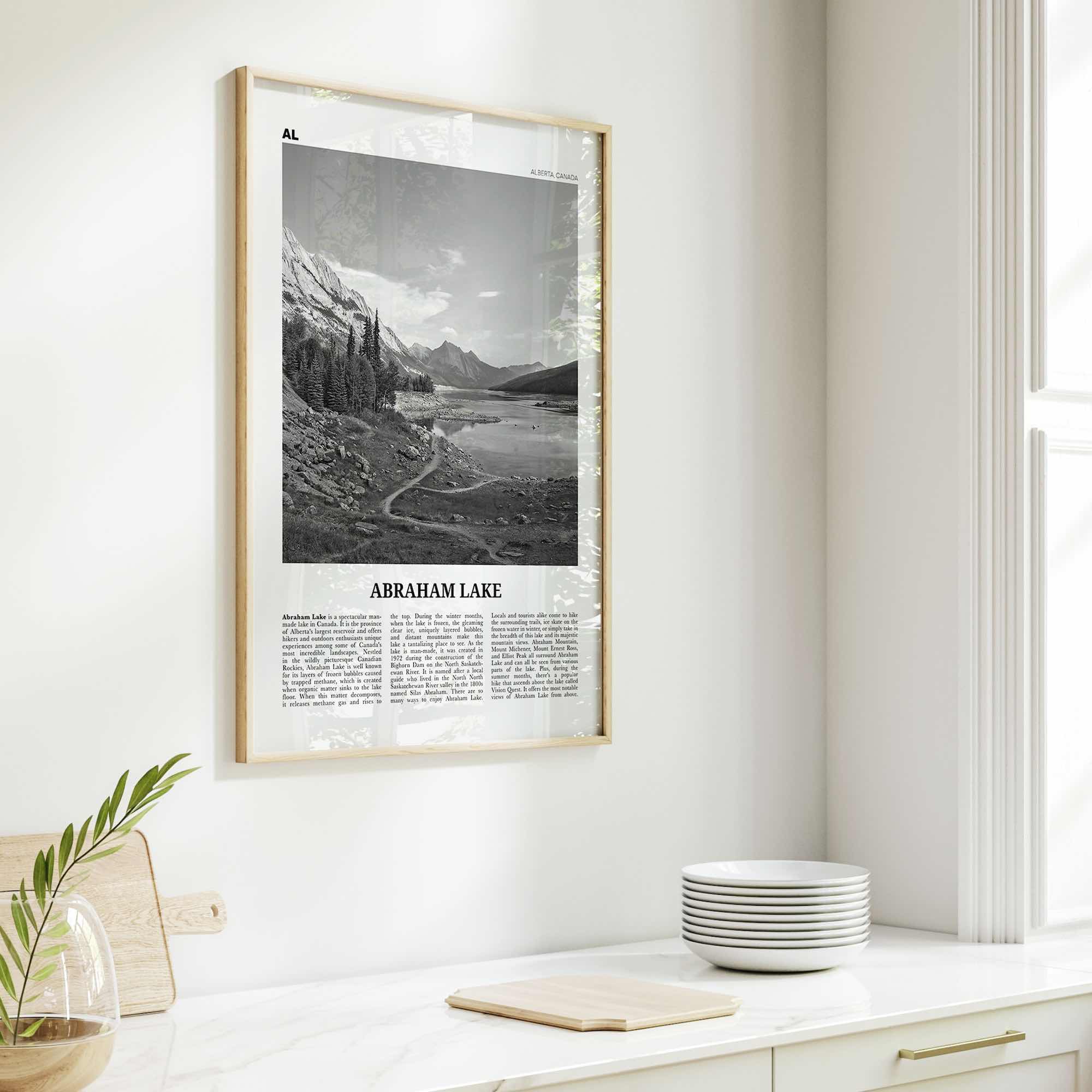 Abraham Lake Print Black and White, Abraham Lake Wall Art, Abraham Lake Poster, Abraham Lake Photo, Abraham Lake Décor, Abraham Lake Map