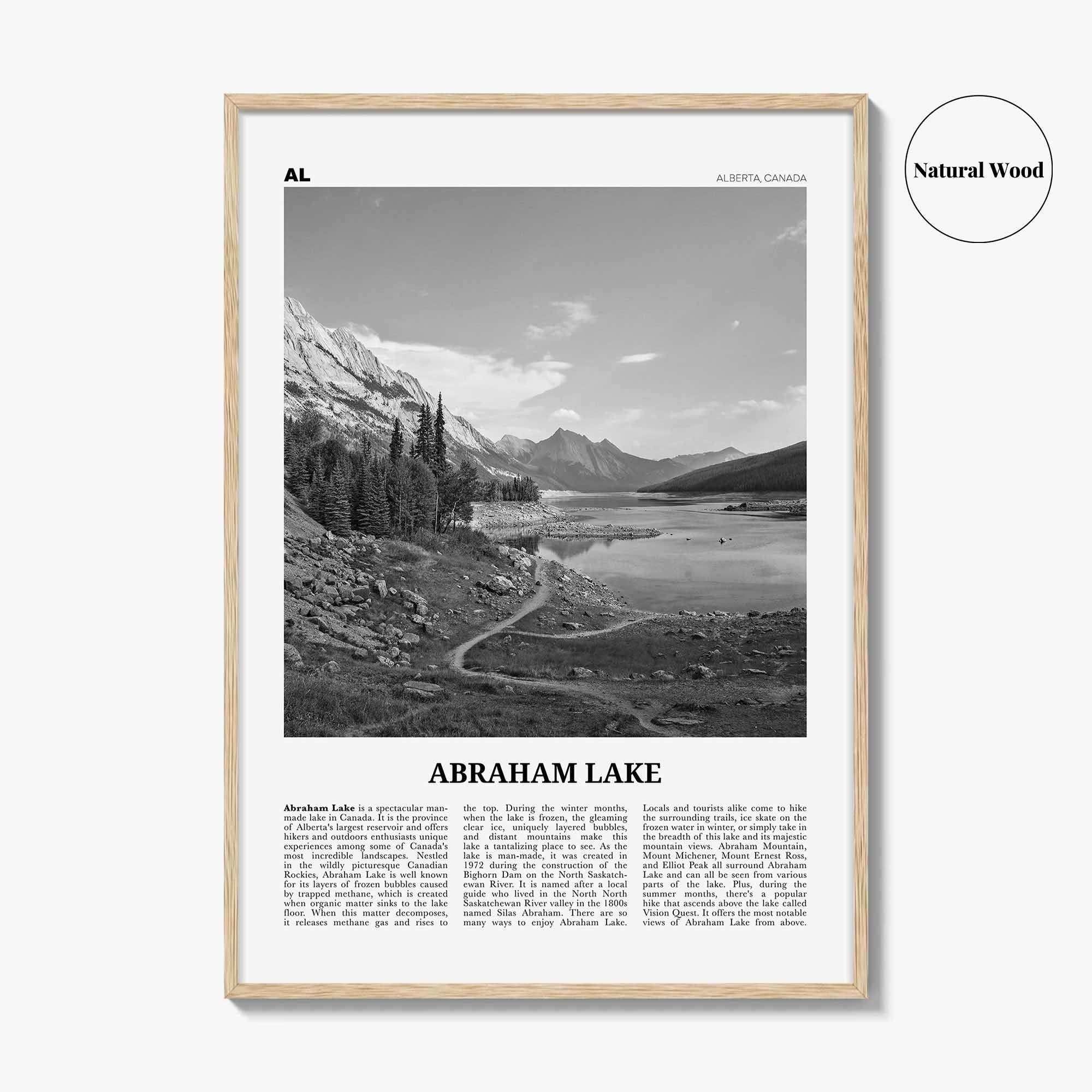 Abraham Lake Print Black and White, Abraham Lake Wall Art, Abraham Lake Poster, Abraham Lake Photo, Abraham Lake Décor, Abraham Lake Map
