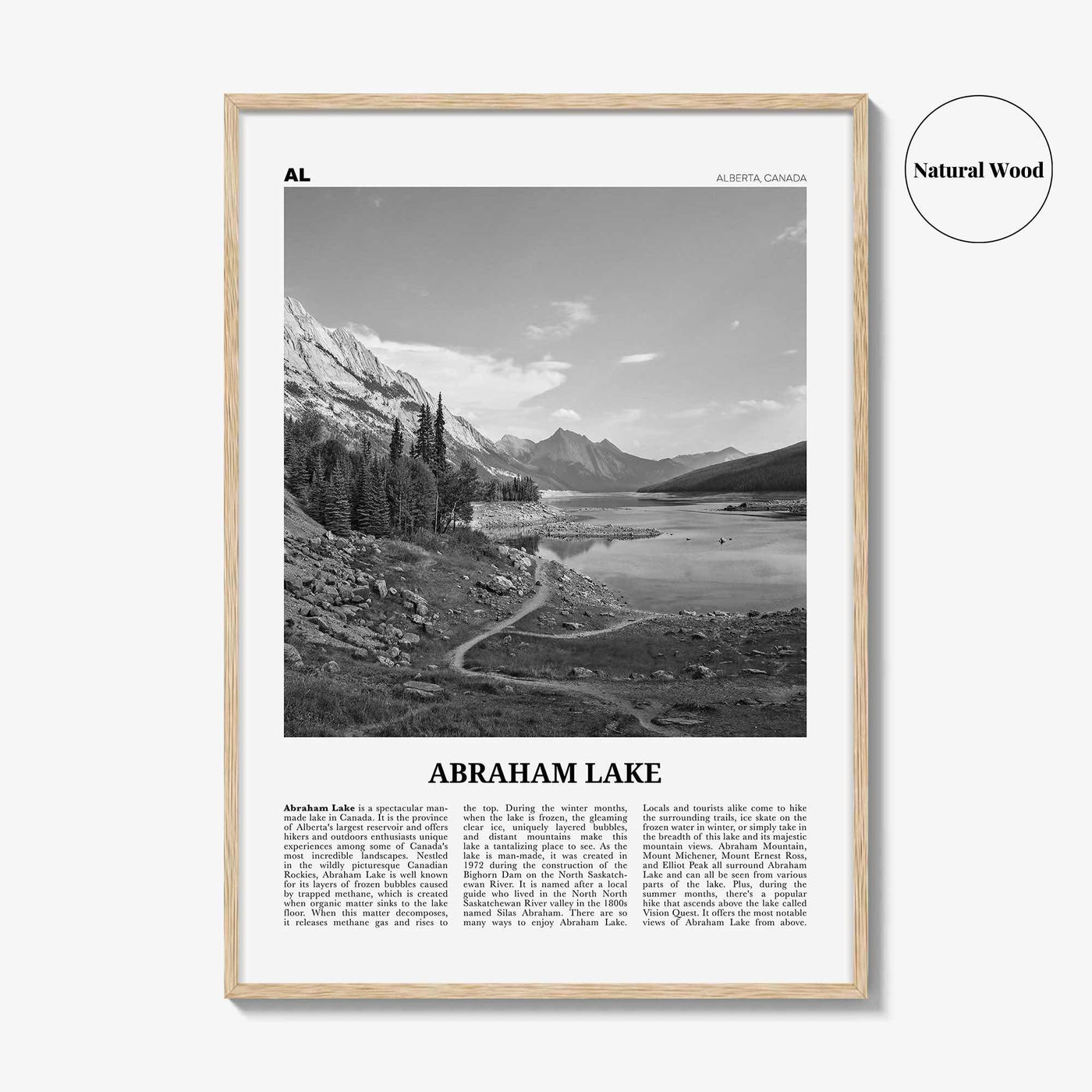 Abraham Lake Print Black and White, Abraham Lake Wall Art, Abraham Lake Poster, Abraham Lake Photo, Abraham Lake Décor, Abraham Lake Map