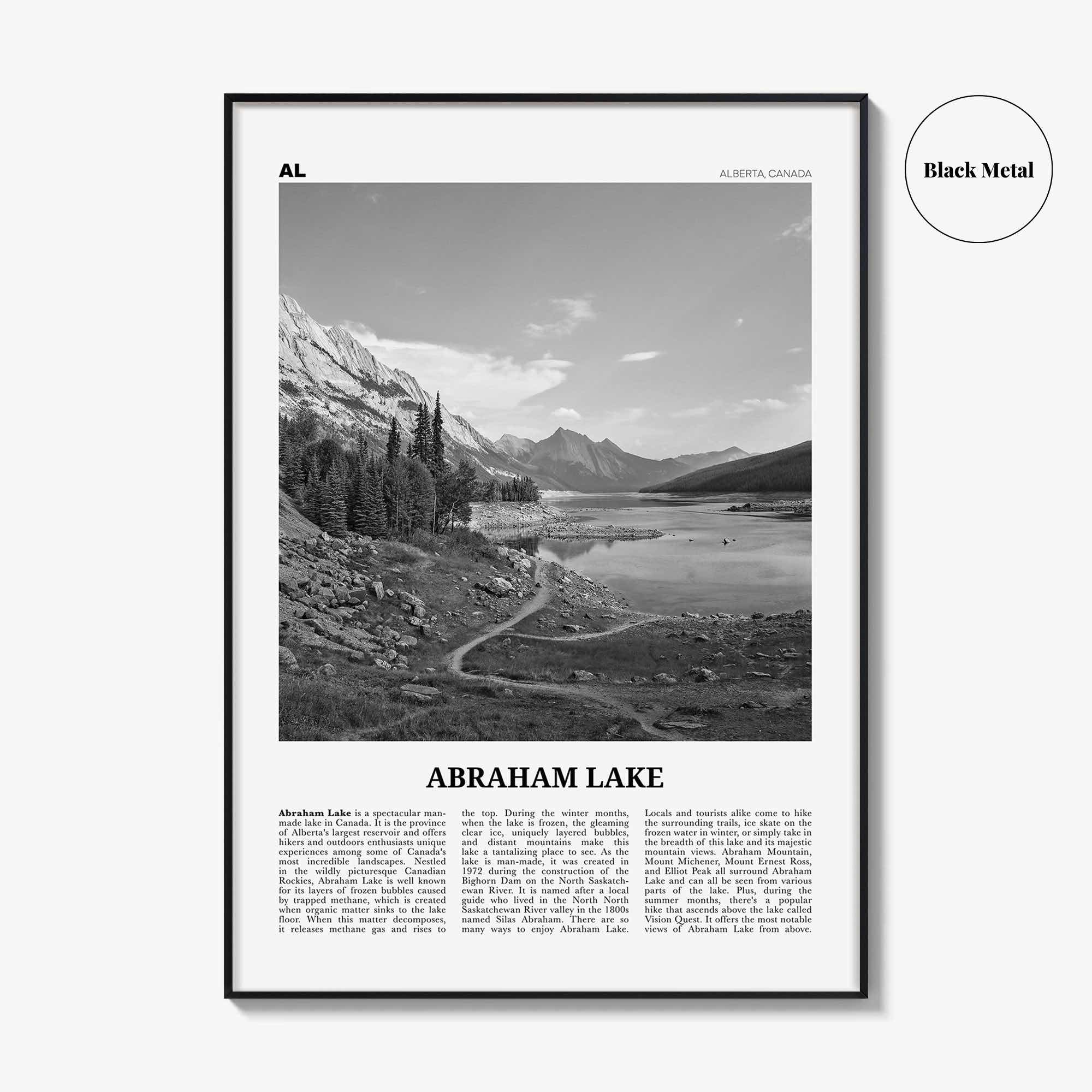 Abraham Lake Print Black and White, Abraham Lake Wall Art, Abraham Lake Poster, Abraham Lake Photo, Abraham Lake Décor, Abraham Lake Map