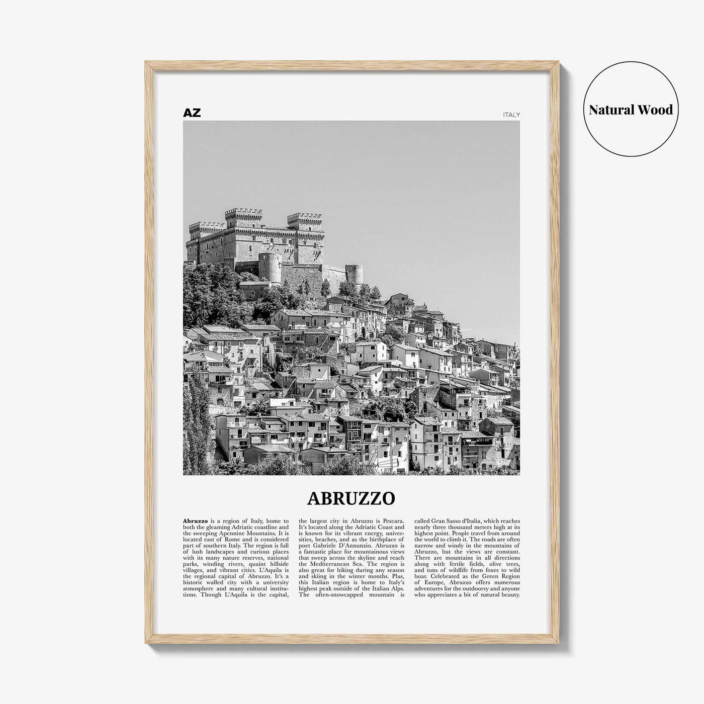 Abruzzo Print Black and White No 1, Abruzzo Wall Art, Abruzzo Poster, Abruzzo Photo, Abruzzo Wall Décor, Abruzzo Map, Italy
