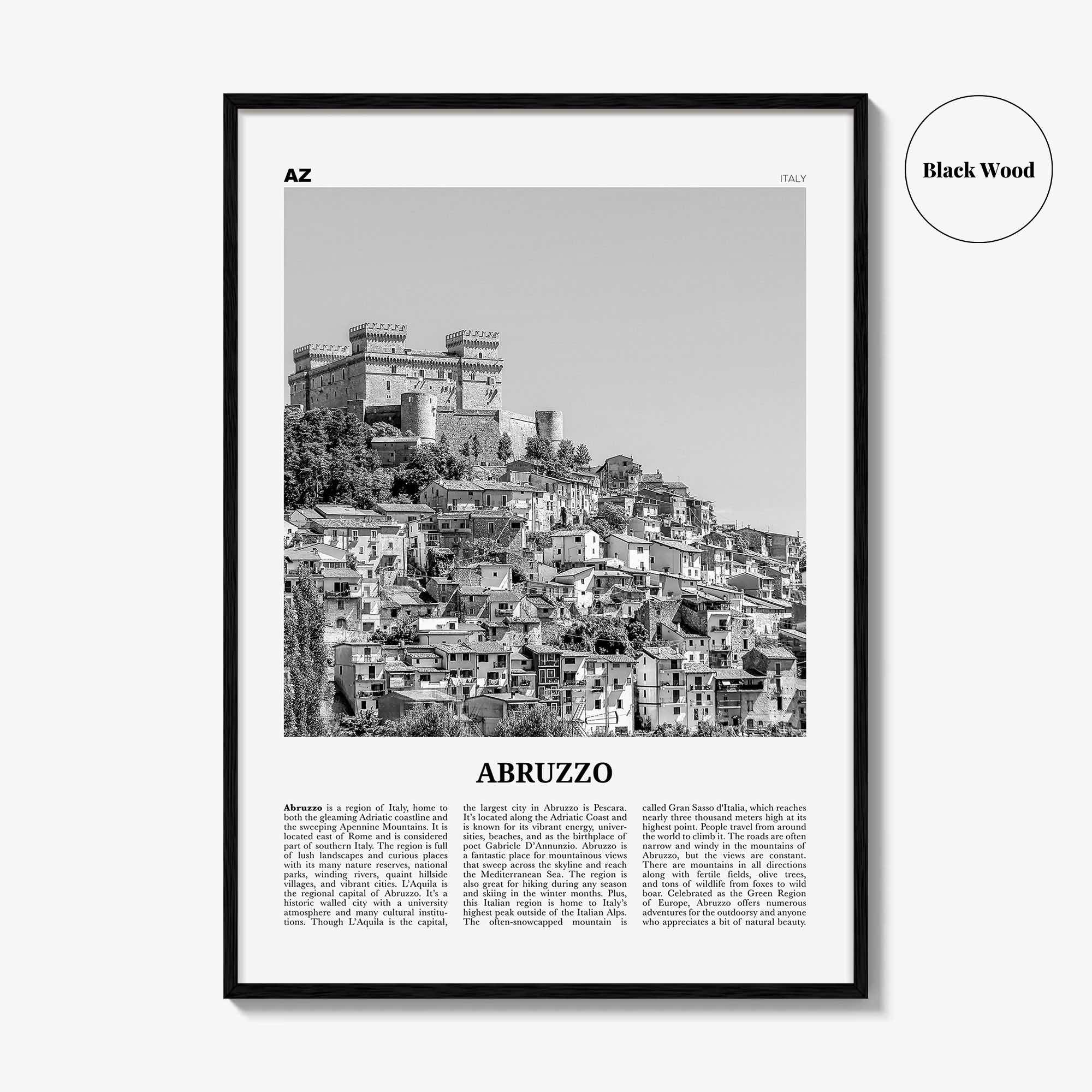 Abruzzo Print Black and White No 1, Abruzzo Wall Art, Abruzzo Poster, Abruzzo Photo, Abruzzo Wall Décor, Abruzzo Map, Italy