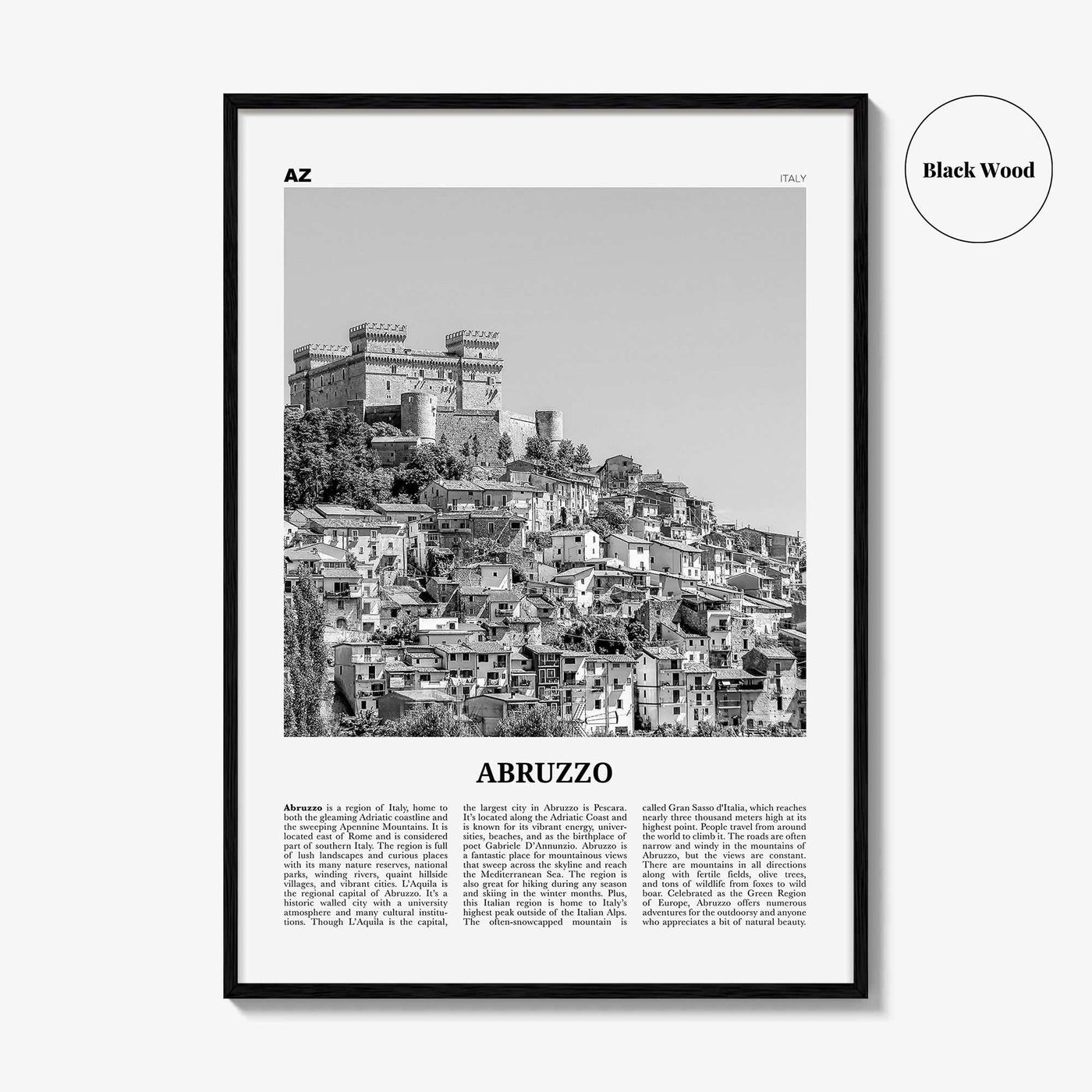 Abruzzo Print Black and White No 1, Abruzzo Wall Art, Abruzzo Poster, Abruzzo Photo, Abruzzo Wall Décor, Abruzzo Map, Italy