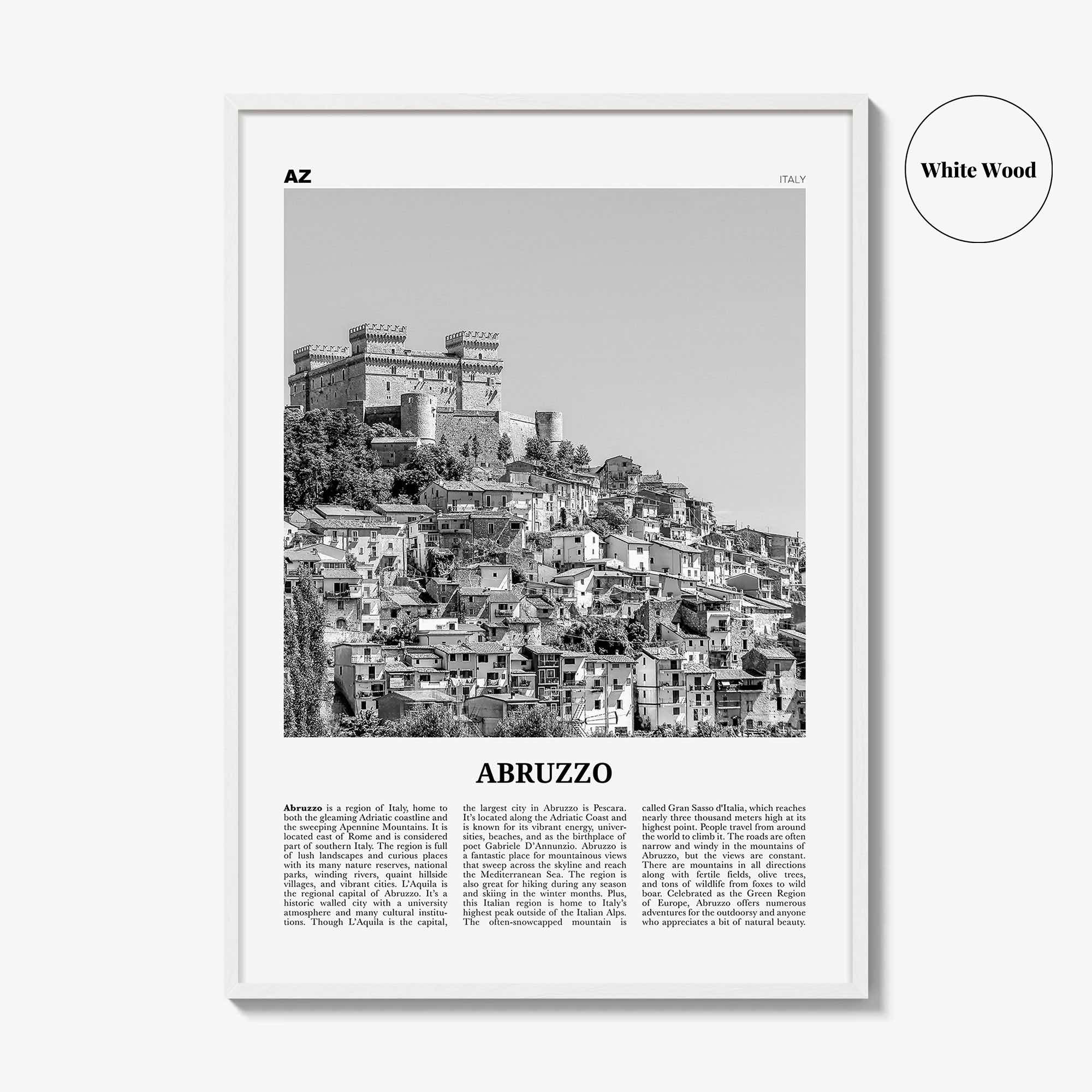 Abruzzo Print Black and White No 1, Abruzzo Wall Art, Abruzzo Poster, Abruzzo Photo, Abruzzo Wall Décor, Abruzzo Map, Italy