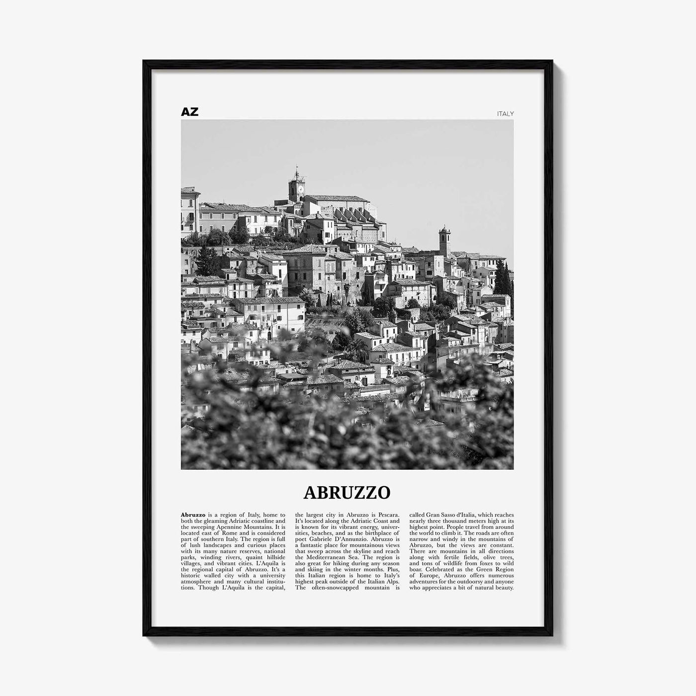 Abruzzo Print Black and White No 2, Abruzzo Wall Art, Abruzzo Poster, Abruzzo Photo, Abruzzo Wall Décor, Abruzzo Map, Italy
