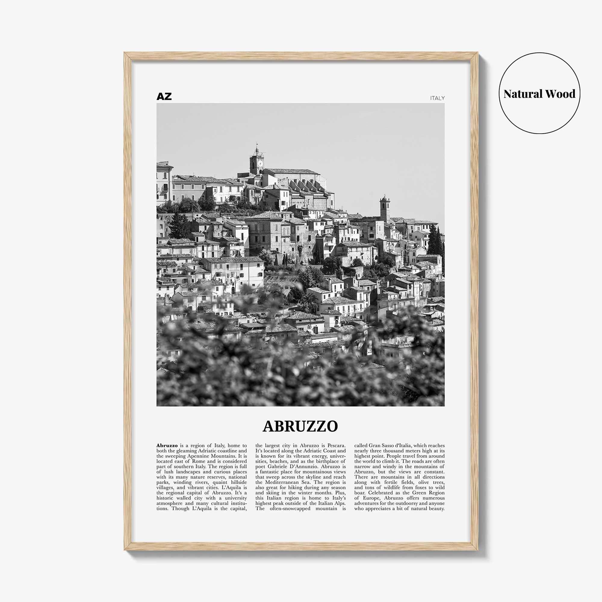 Abruzzo Print Black and White No 2, Abruzzo Wall Art, Abruzzo Poster, Abruzzo Photo, Abruzzo Wall Décor, Abruzzo Map, Italy