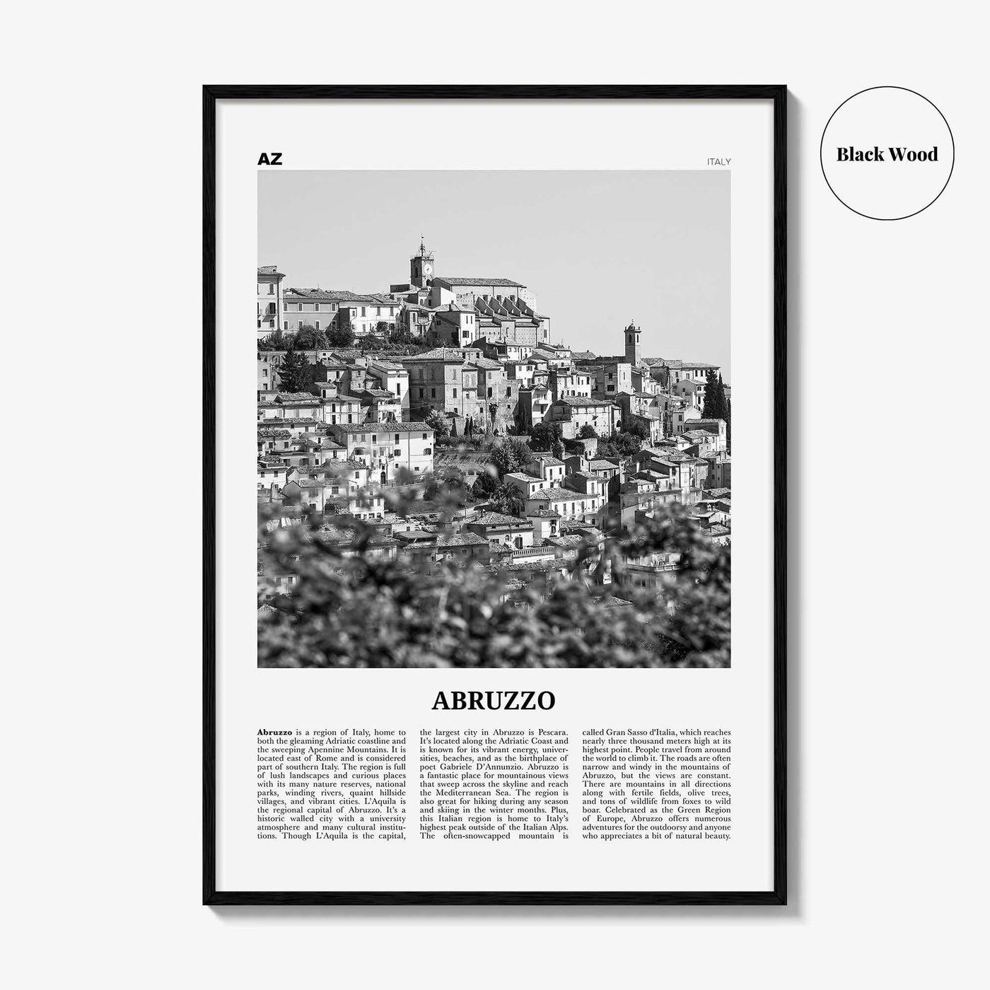 Abruzzo Print Black and White No 2, Abruzzo Wall Art, Abruzzo Poster, Abruzzo Photo, Abruzzo Wall Décor, Abruzzo Map, Italy