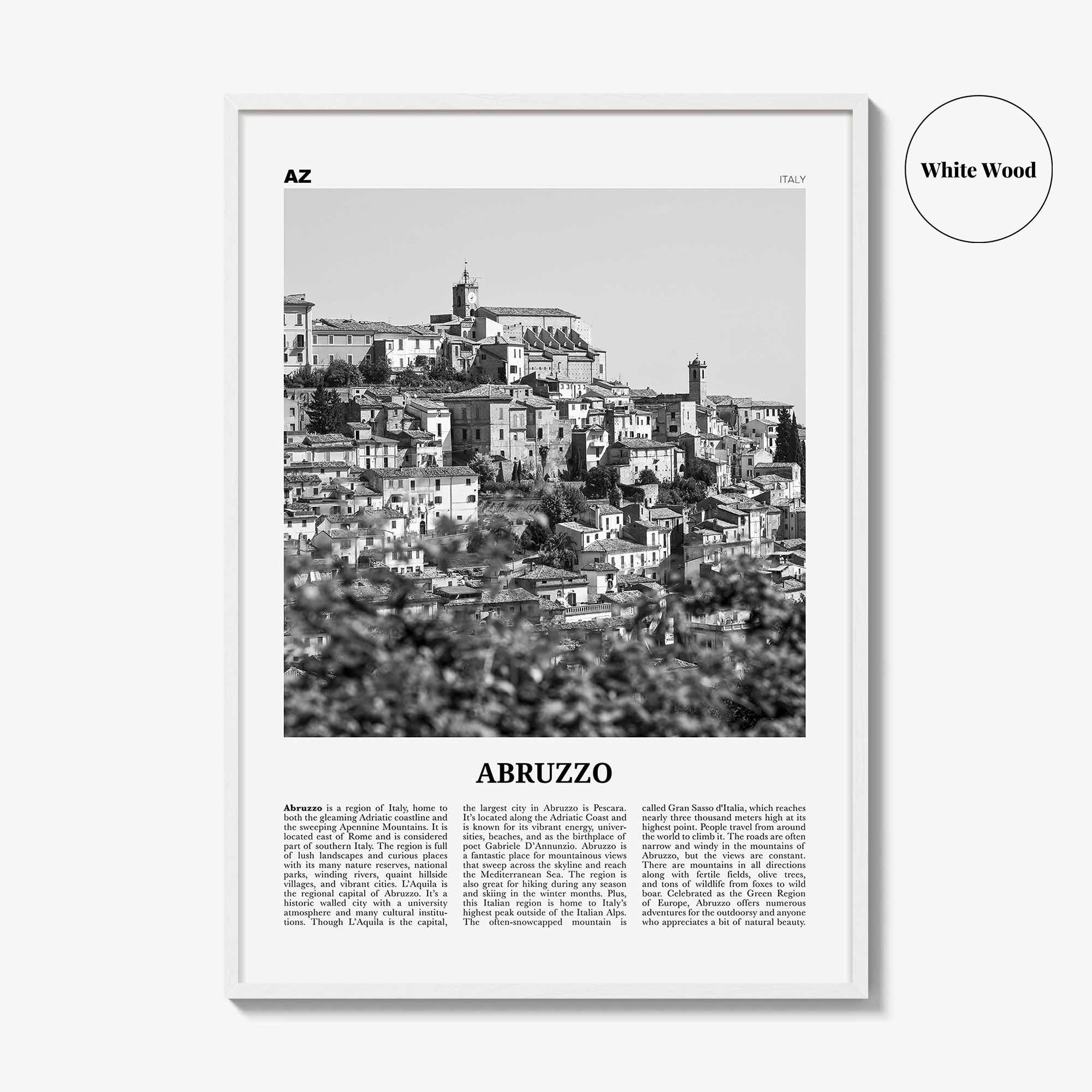 Abruzzo Print Black and White No 2, Abruzzo Wall Art, Abruzzo Poster, Abruzzo Photo, Abruzzo Wall Décor, Abruzzo Map, Italy
