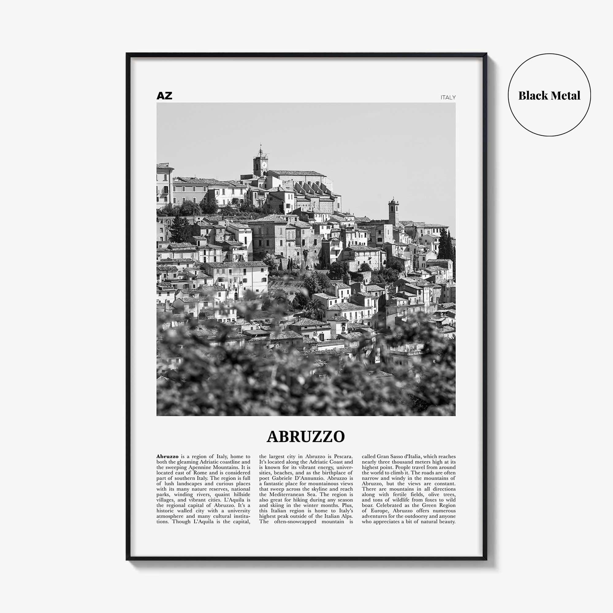 Abruzzo Print Black and White No 2, Abruzzo Wall Art, Abruzzo Poster, Abruzzo Photo, Abruzzo Wall Décor, Abruzzo Map, Italy