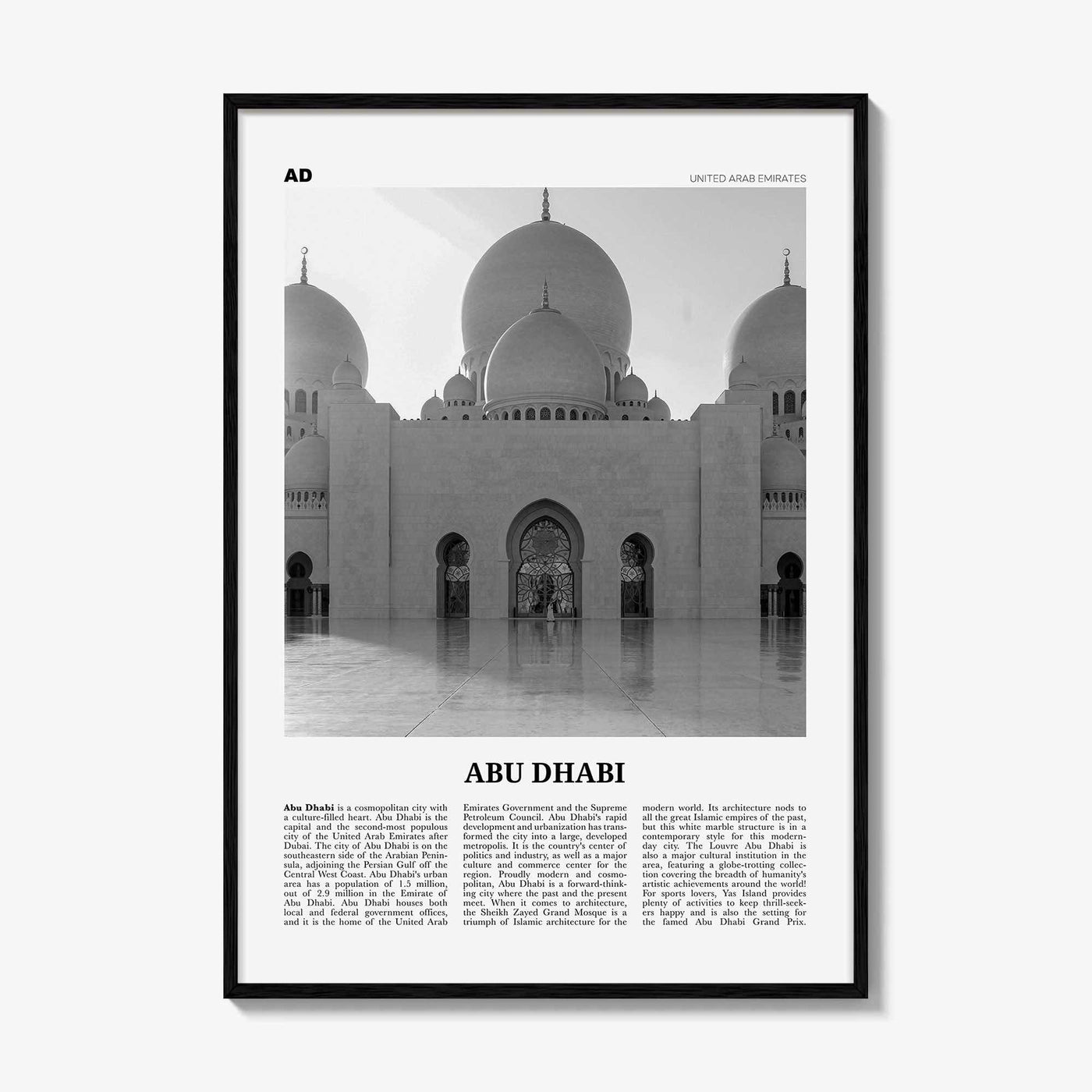 Abu Dhabi Print Black and White, Abu Dhabi Wall Art, Abu Dhabi Poster, Abu Dhabi Photo, UAE, United Arab Emirates, أبوظبي, Middle East