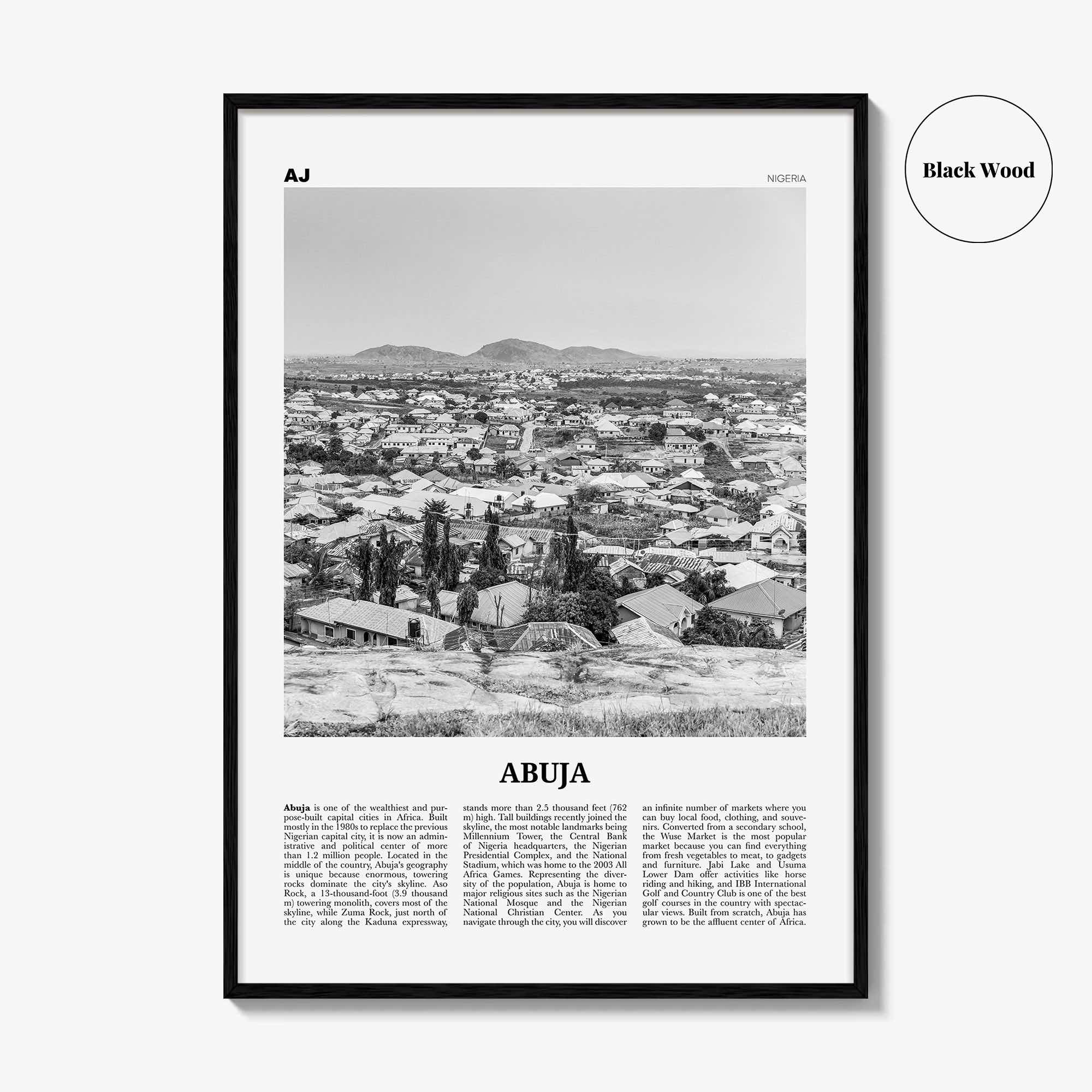 Abuja Print Black and White, Abuja Wall Art, Abuja Poster, Abuja Photo, Abuja Wall Décor, Nigeria, Nigerian, Africa