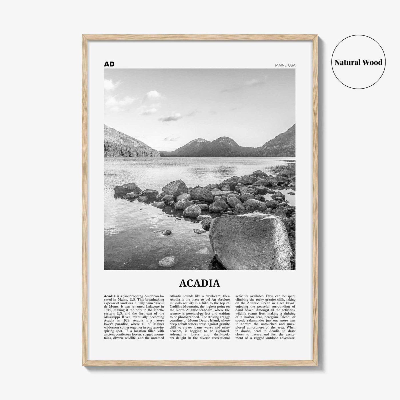 Acadia National Park Print Black and White, Acadia Wall Art, Acadia Poster, Acadia Photo, Maine, USA, United States, North America