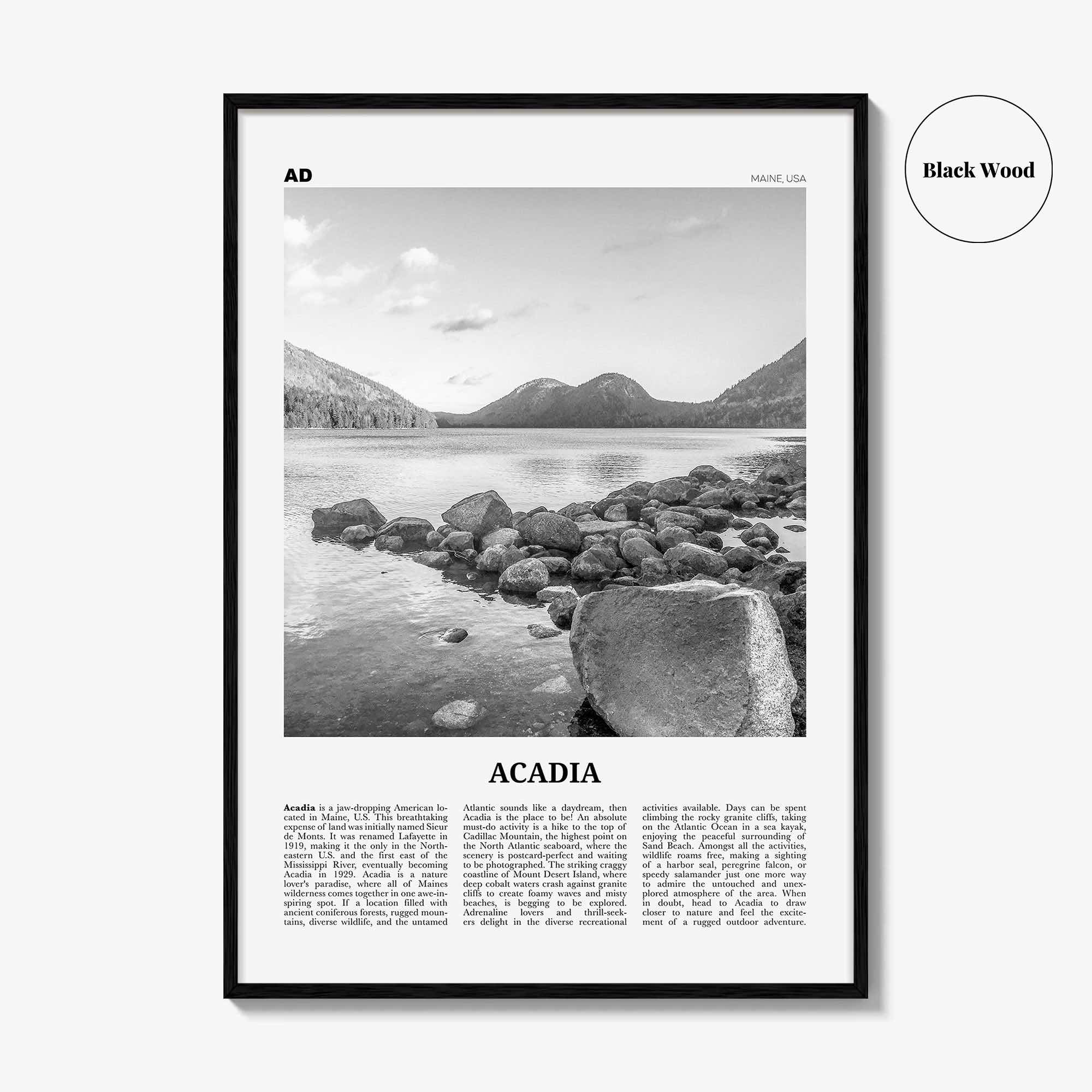 Acadia National Park Print Black and White, Acadia Wall Art, Acadia Poster, Acadia Photo, Maine, USA, United States, North America