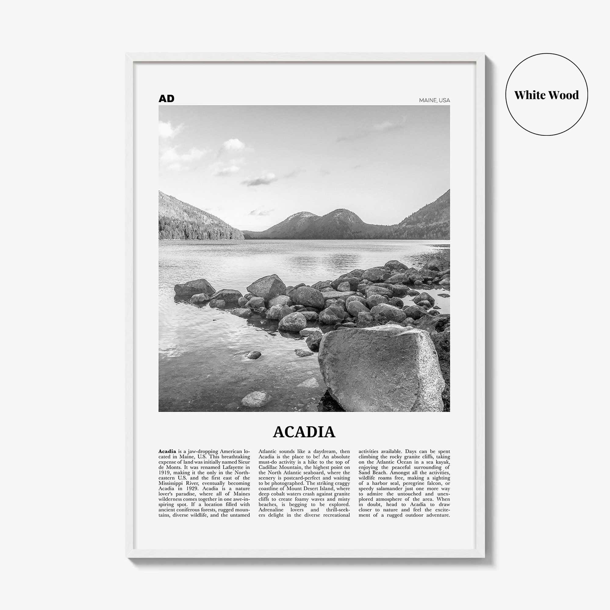 Acadia National Park Print Black and White, Acadia Wall Art, Acadia Poster, Acadia Photo, Maine, USA, United States, North America