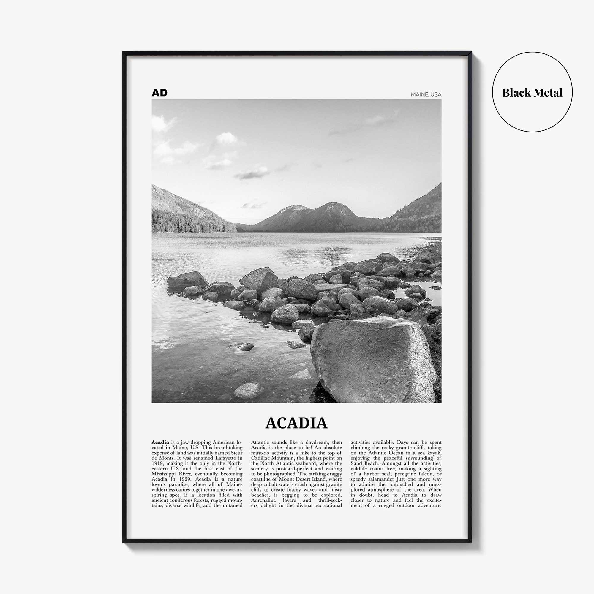 Acadia National Park Print Black and White, Acadia Wall Art, Acadia Poster, Acadia Photo, Maine, USA, United States, North America