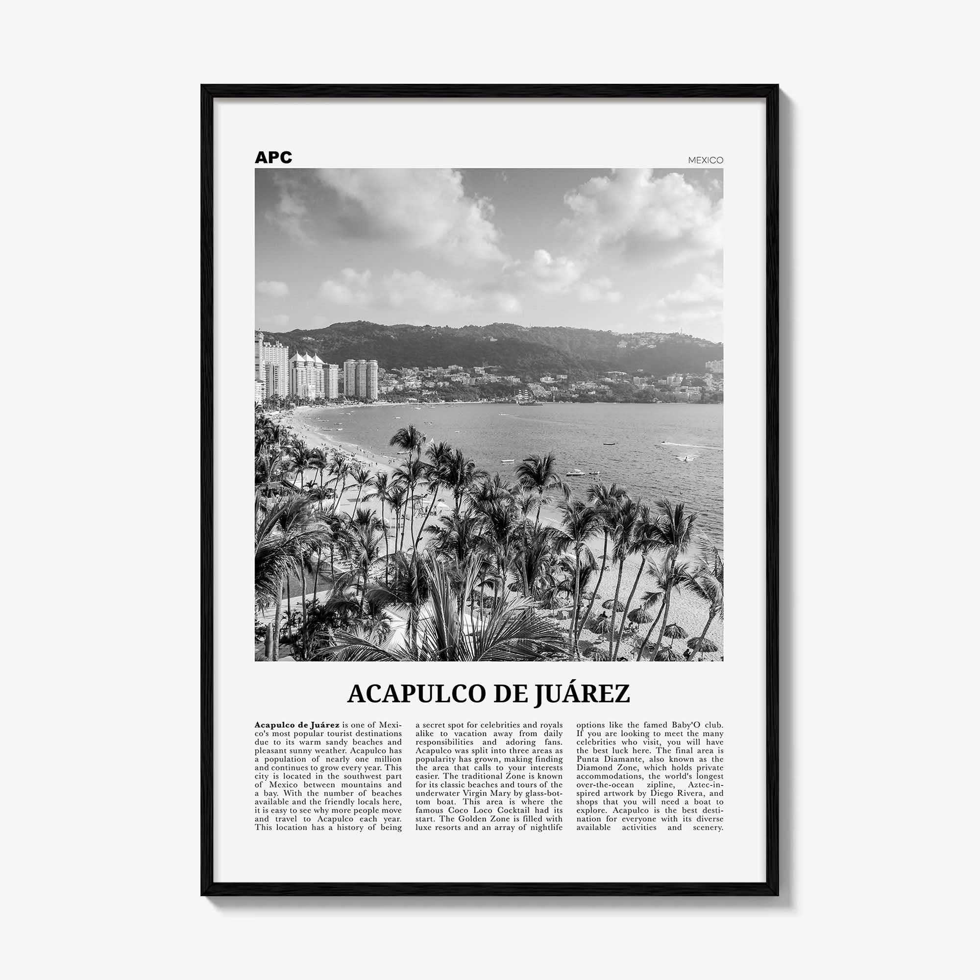 Acapulco De Juarez Print Black and White, Acapulco Wall Art, Acapulco Poster, Acapulco Photo, Acapulco Map, Acapulco Wall Decor, Mexico