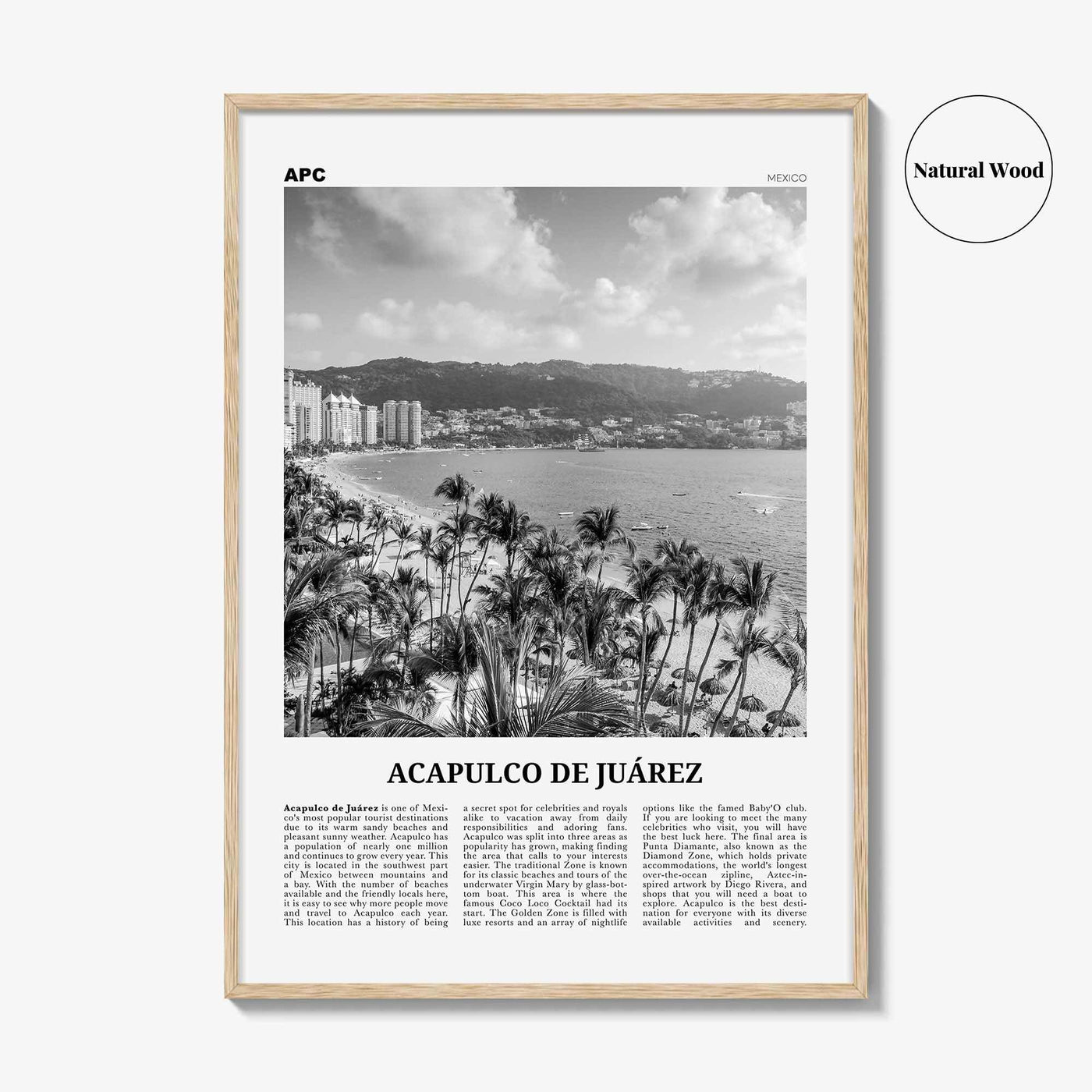 Acapulco De Juarez Print Black and White, Acapulco Wall Art, Acapulco Poster, Acapulco Photo, Acapulco Map, Acapulco Wall Decor, Mexico