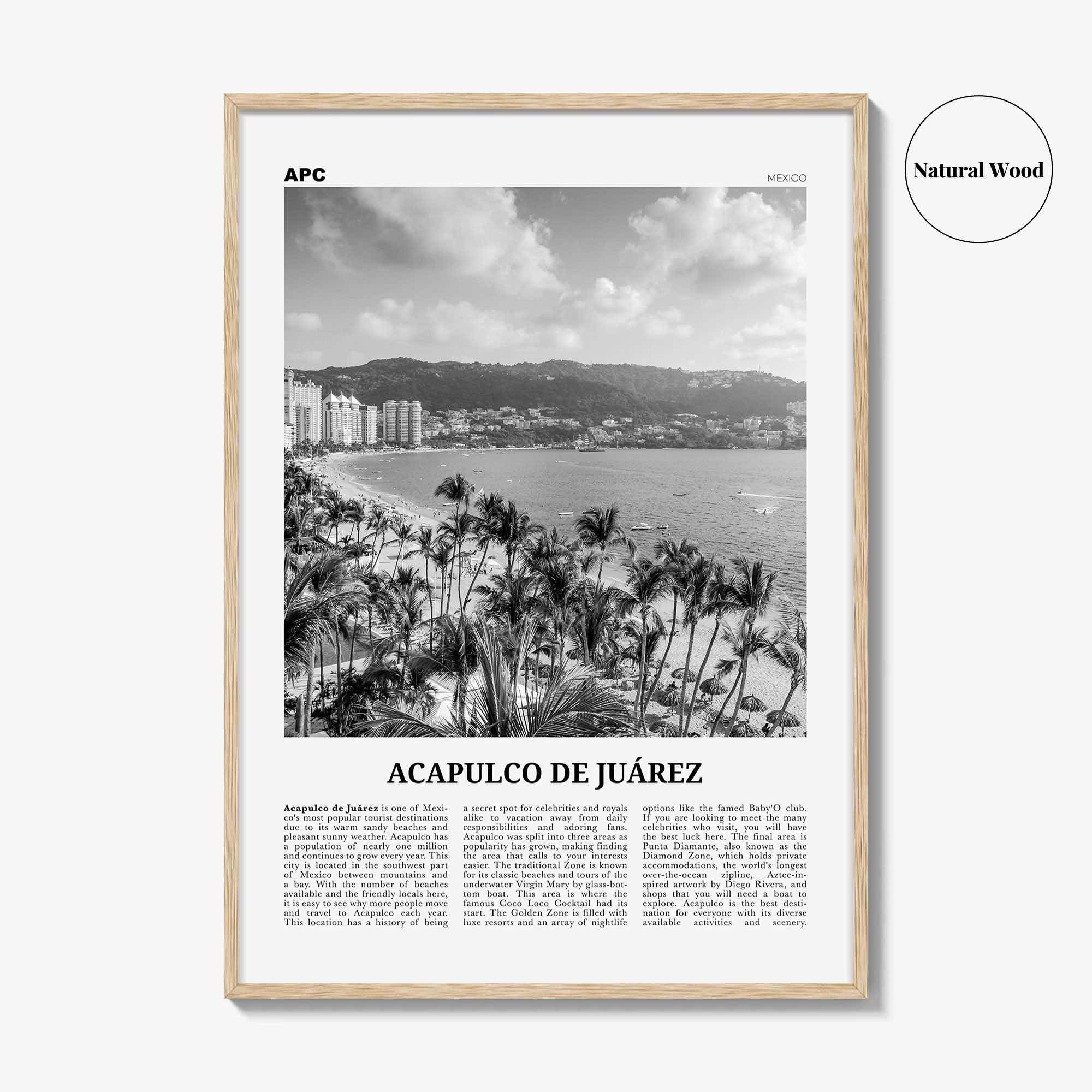 Acapulco De Juarez Print Black and White, Acapulco Wall Art, Acapulco Poster, Acapulco Photo, Acapulco Map, Acapulco Wall Decor, Mexico