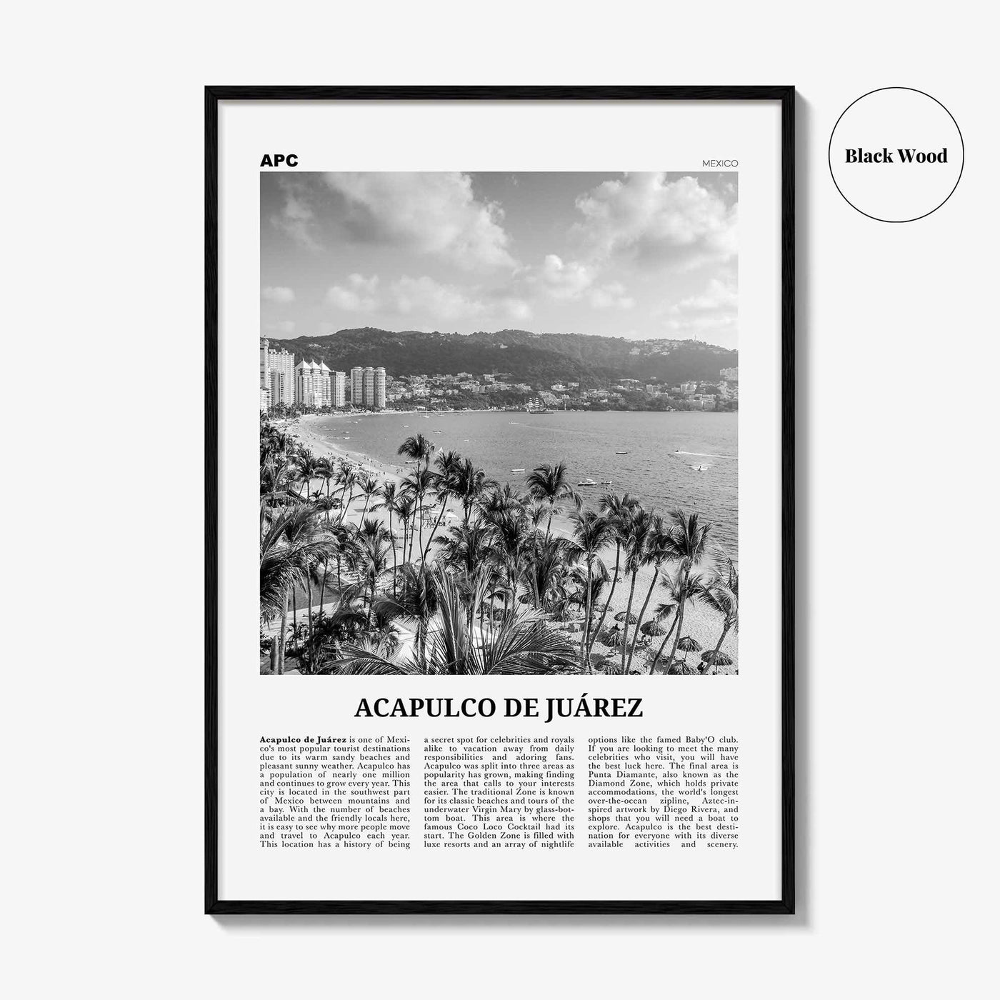 Acapulco De Juarez Print Black and White, Acapulco Wall Art, Acapulco Poster, Acapulco Photo, Acapulco Map, Acapulco Wall Decor, Mexico