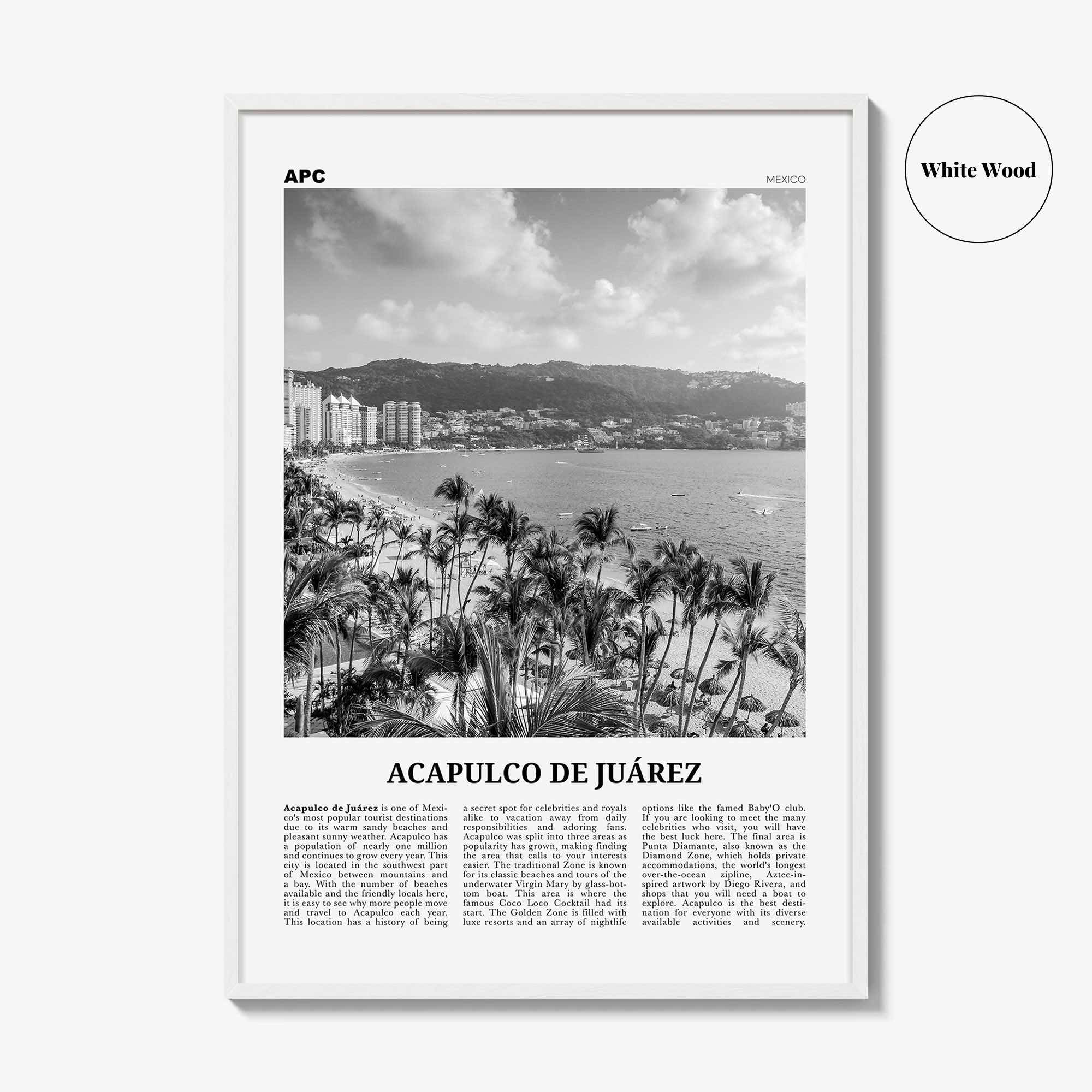 Acapulco De Juarez Print Black and White, Acapulco Wall Art, Acapulco Poster, Acapulco Photo, Acapulco Map, Acapulco Wall Decor, Mexico