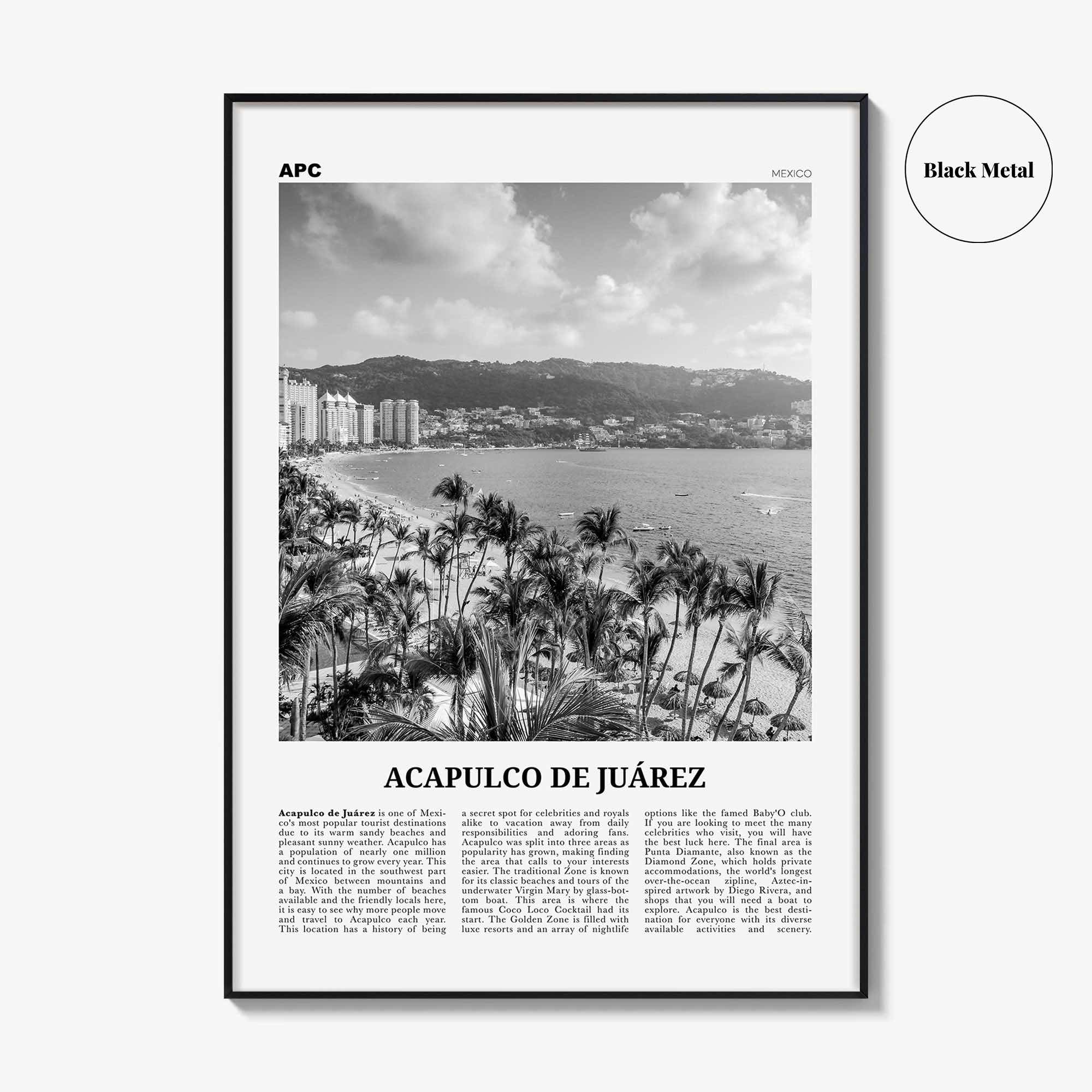 Acapulco De Juarez Print Black and White, Acapulco Wall Art, Acapulco Poster, Acapulco Photo, Acapulco Map, Acapulco Wall Decor, Mexico