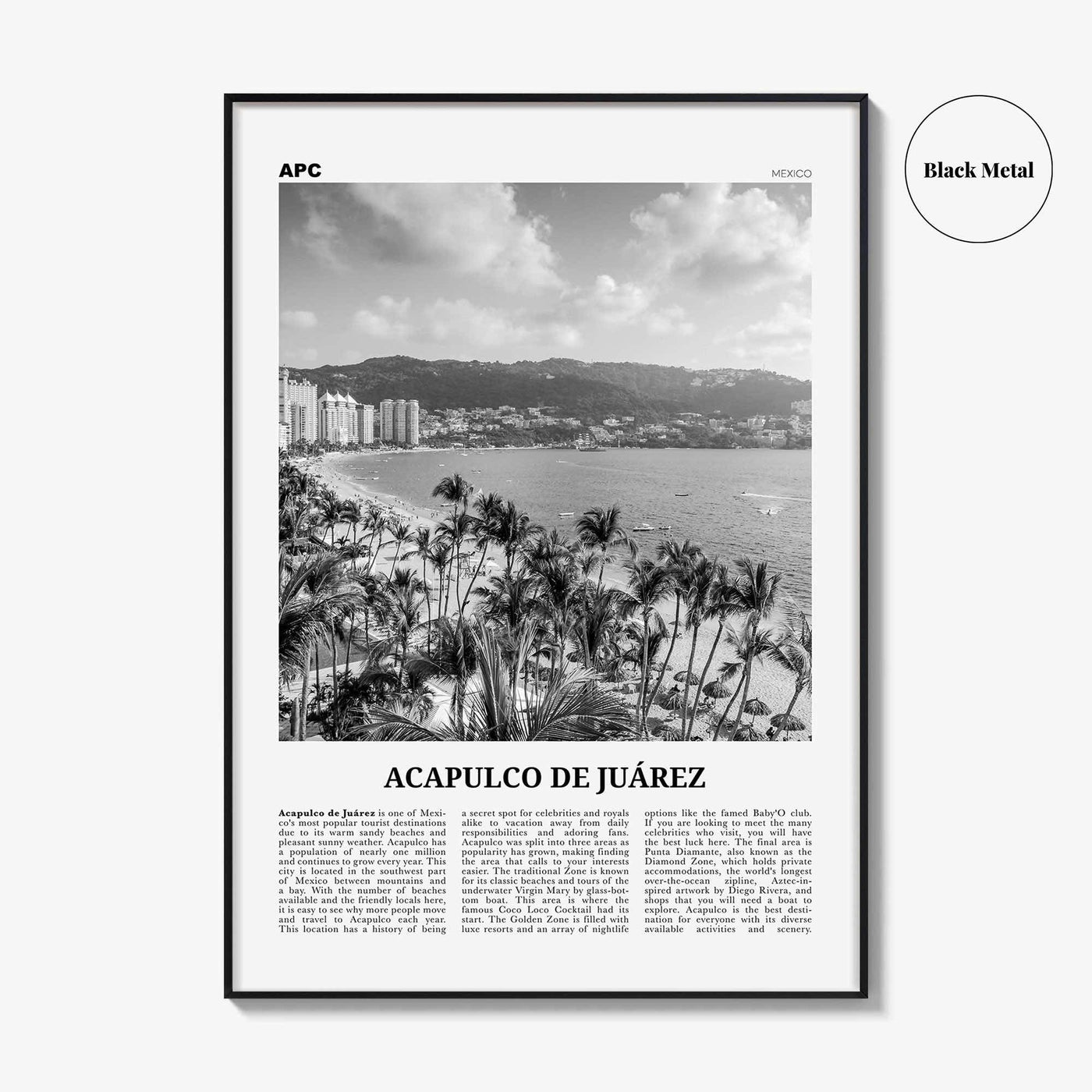 Acapulco De Juarez Print Black and White, Acapulco Wall Art, Acapulco Poster, Acapulco Photo, Acapulco Map, Acapulco Wall Decor, Mexico