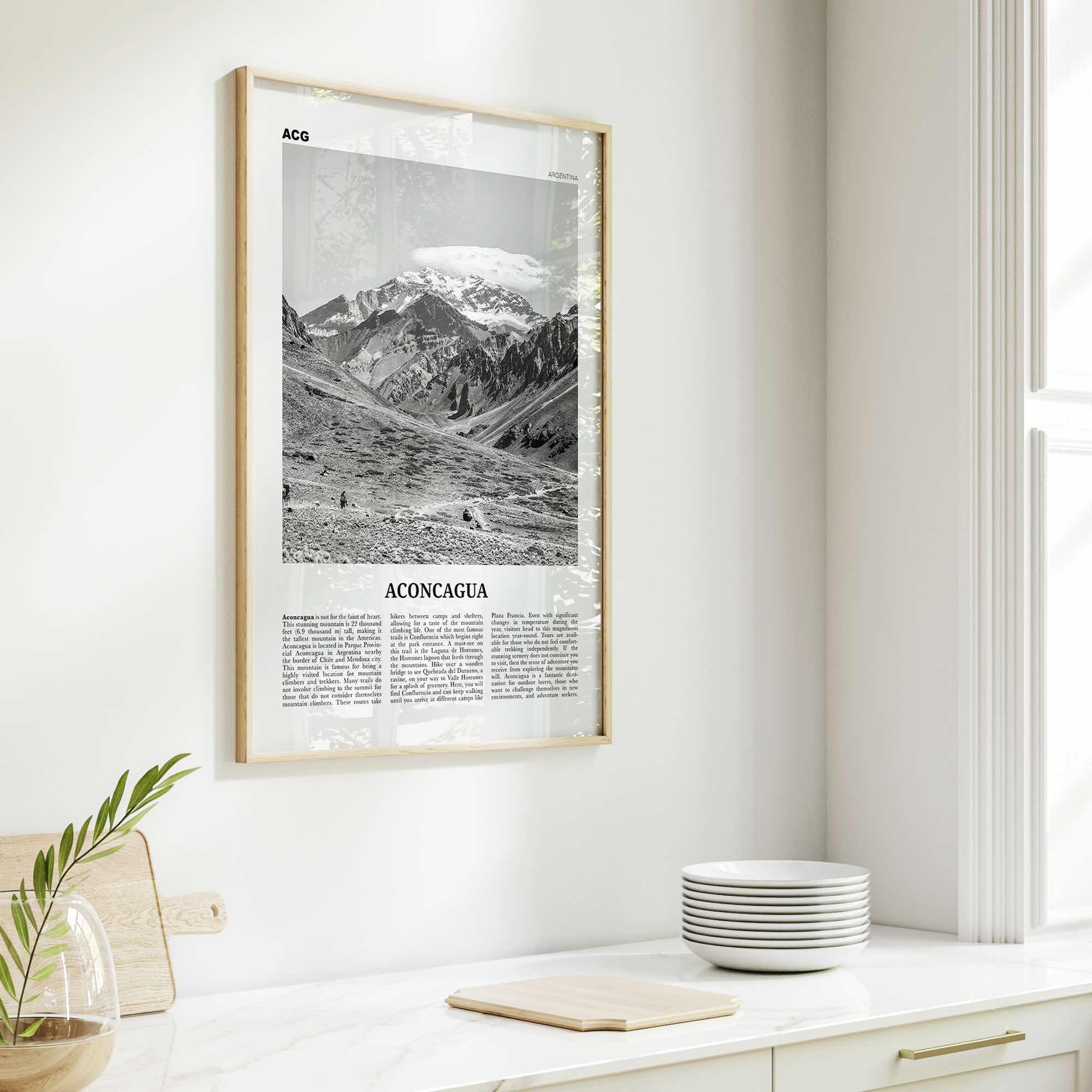 Aconcagua Print Black and White, Aconcagua Wall Art, Aconcagua Poster, Aconcagua Photo, Aconcagua Map, Aconcagua Wall Decor, Argentina