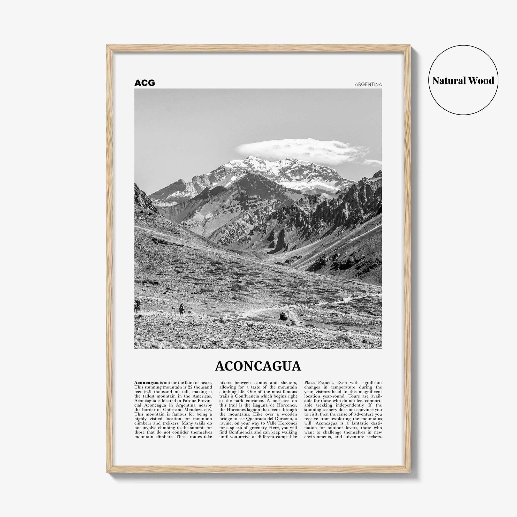 Aconcagua Print Black and White, Aconcagua Wall Art, Aconcagua Poster, Aconcagua Photo, Aconcagua Map, Aconcagua Wall Decor, Argentina