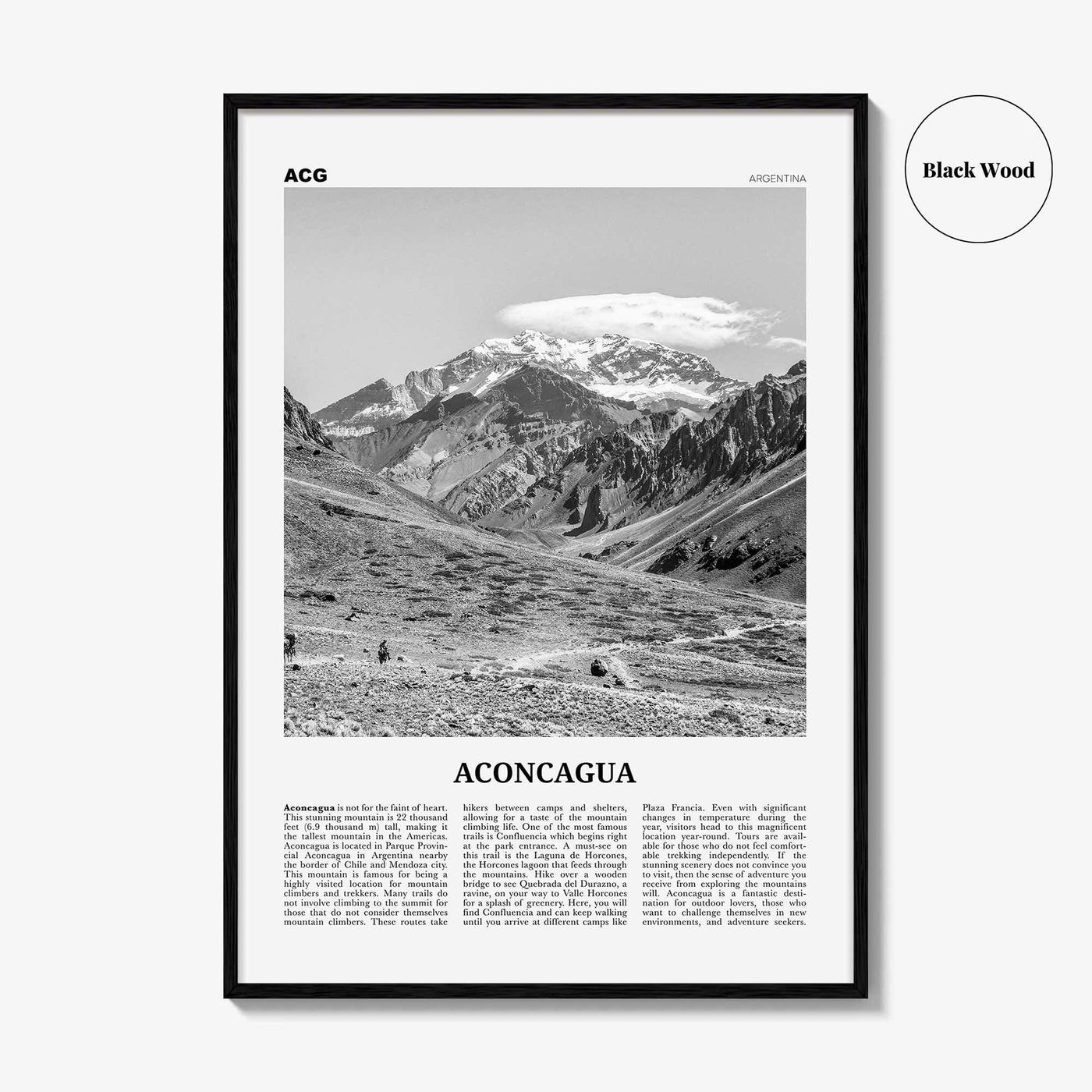 Aconcagua Print Black and White, Aconcagua Wall Art, Aconcagua Poster, Aconcagua Photo, Aconcagua Map, Aconcagua Wall Decor, Argentina