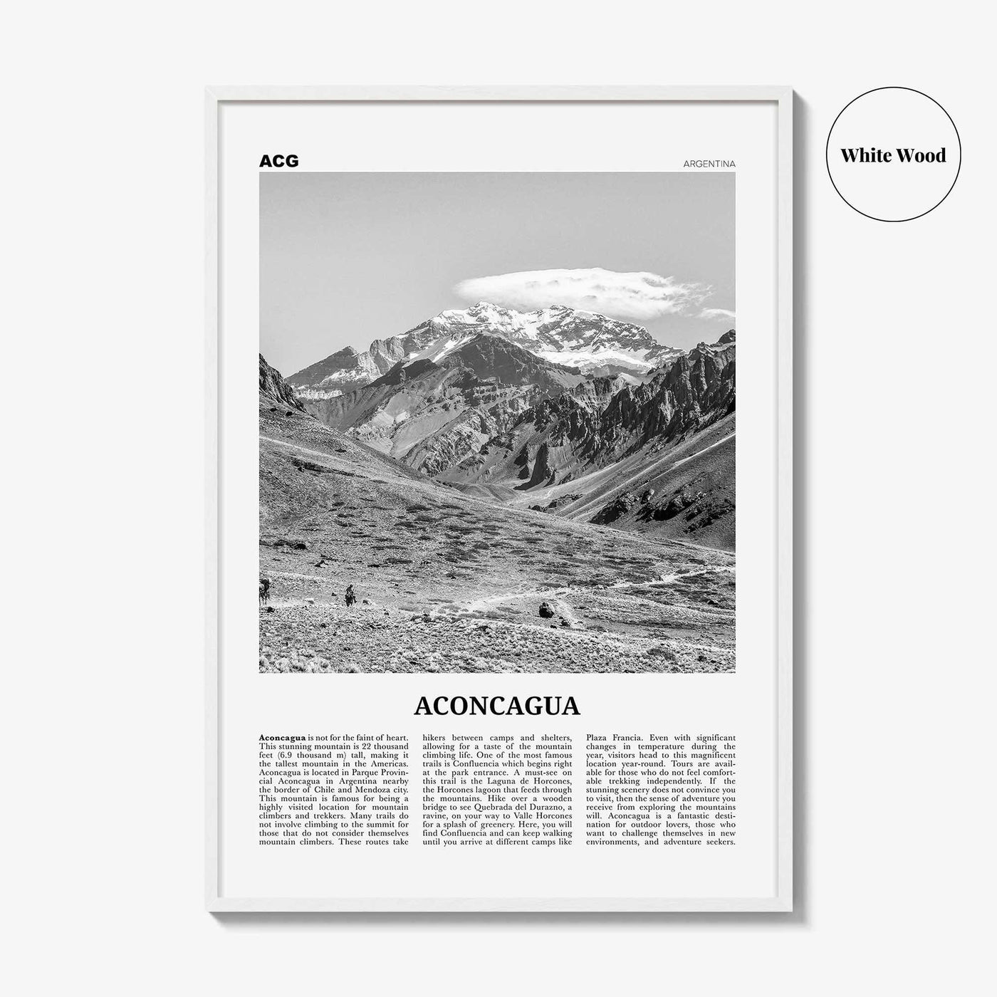 Aconcagua Print Black and White, Aconcagua Wall Art, Aconcagua Poster, Aconcagua Photo, Aconcagua Map, Aconcagua Wall Decor, Argentina