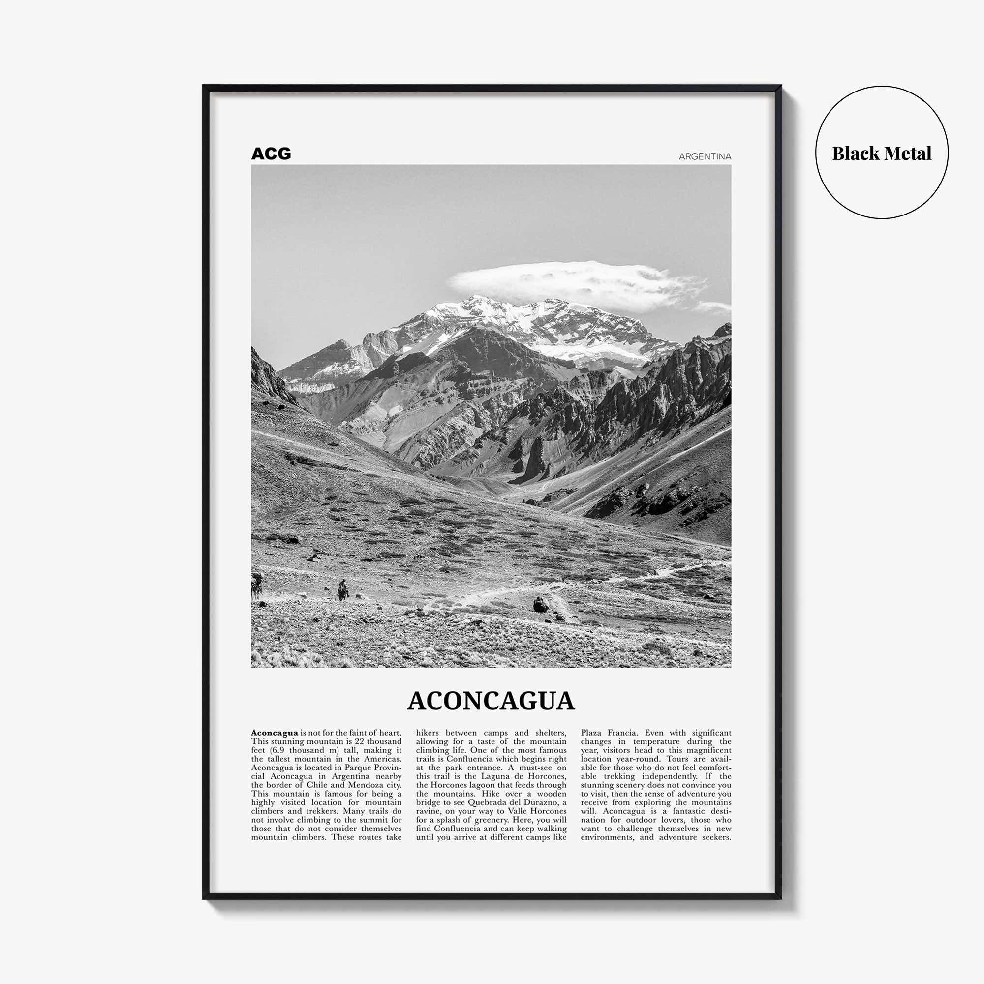 Aconcagua Print Black and White, Aconcagua Wall Art, Aconcagua Poster, Aconcagua Photo, Aconcagua Map, Aconcagua Wall Decor, Argentina