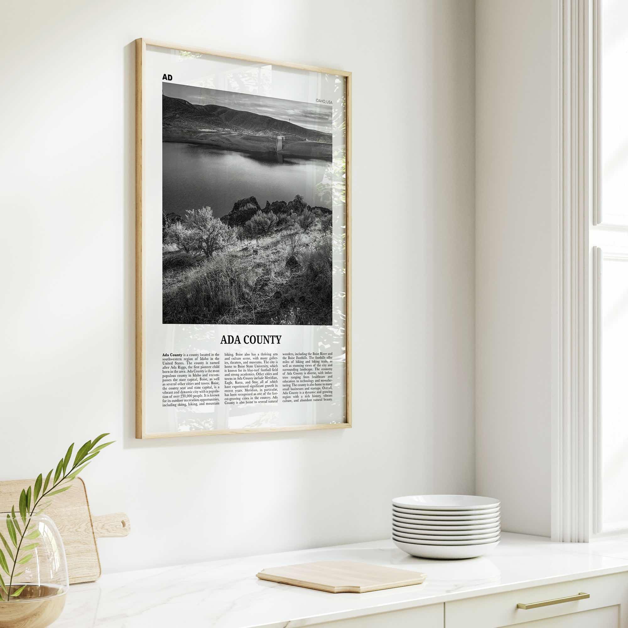 Ada County Print Black and White, Ada County Wall Art, Ada County Poster, Ada County Photo, Ada County Wall Décor, Ada County Map, Idaho USA