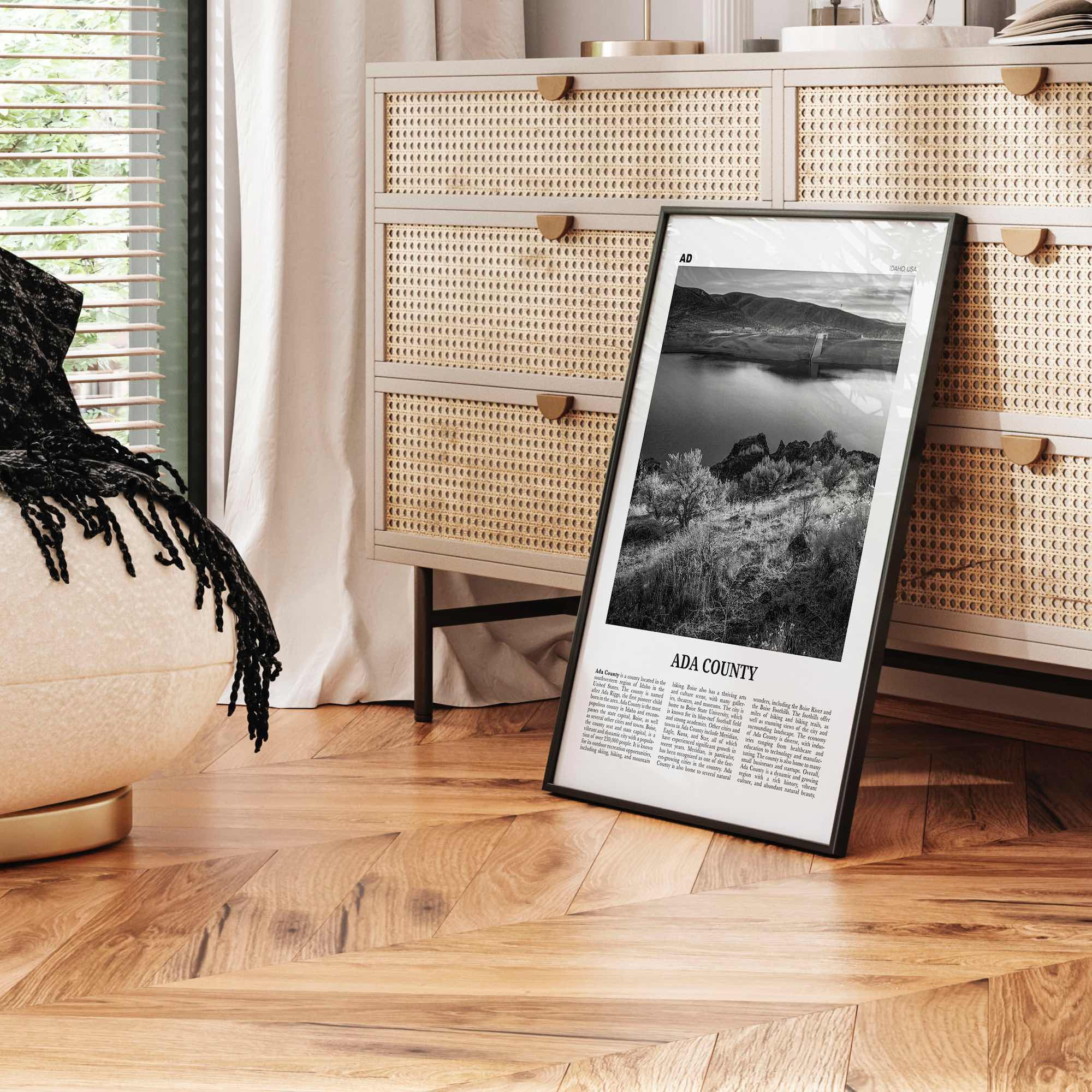 Ada County Print Black and White, Ada County Wall Art, Ada County Poster, Ada County Photo, Ada County Wall Décor, Ada County Map, Idaho USA