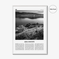 Ada County Print Black and White, Ada County Wall Art, Ada County Poster, Ada County Photo, Ada County Wall Décor, Ada County Map, Idaho USA