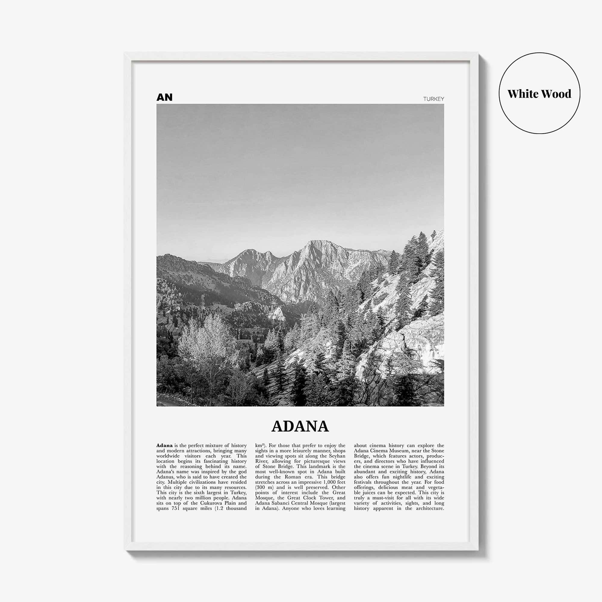 Adana Print Black and White, Adana Wall Art, Adana Poster, Adana Photo, Adana Map, Adana Wall Decor, Turkey