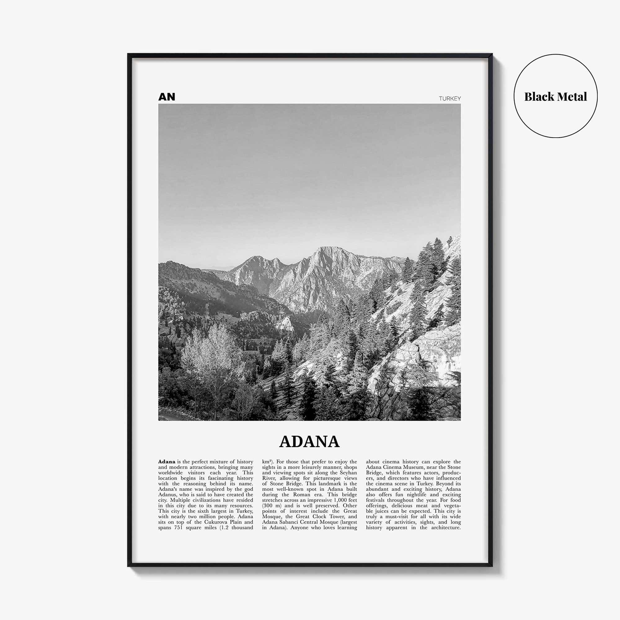 Adana Print Black and White, Adana Wall Art, Adana Poster, Adana Photo, Adana Map, Adana Wall Decor, Turkey