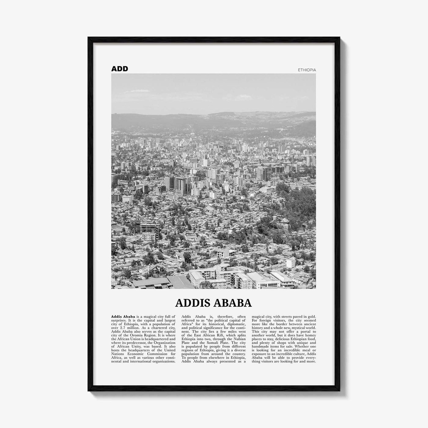 Addis Ababa Print Black and White, Addis Ababa Wall Art, Addis Ababa Poster, Addis Ababa Photo, Ethiopia Print, Ethiopia, Abäba Abeba Africa