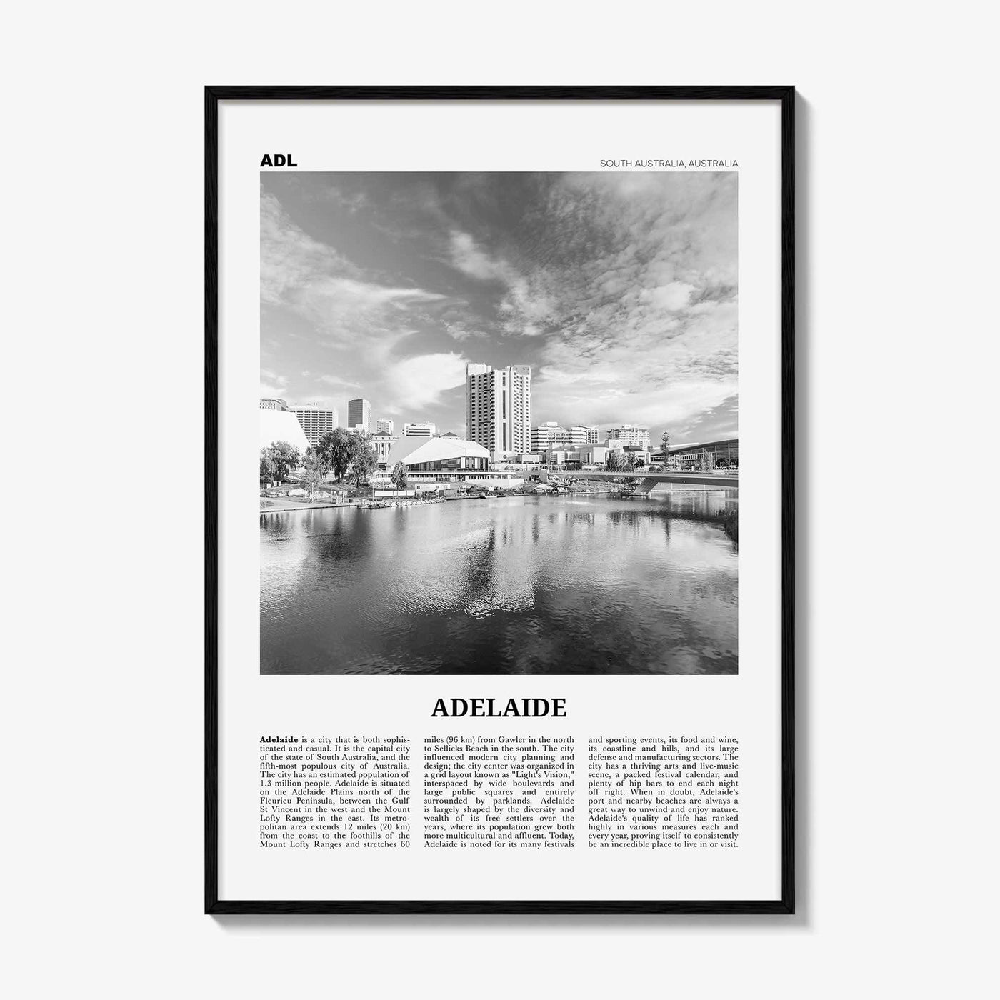 Adelaide Print Black and White, Adelaide Wall Art, Adelaide Poster, Adelaide Photo, Adelaide Wall Decor, City Art Print, Australia Print Art