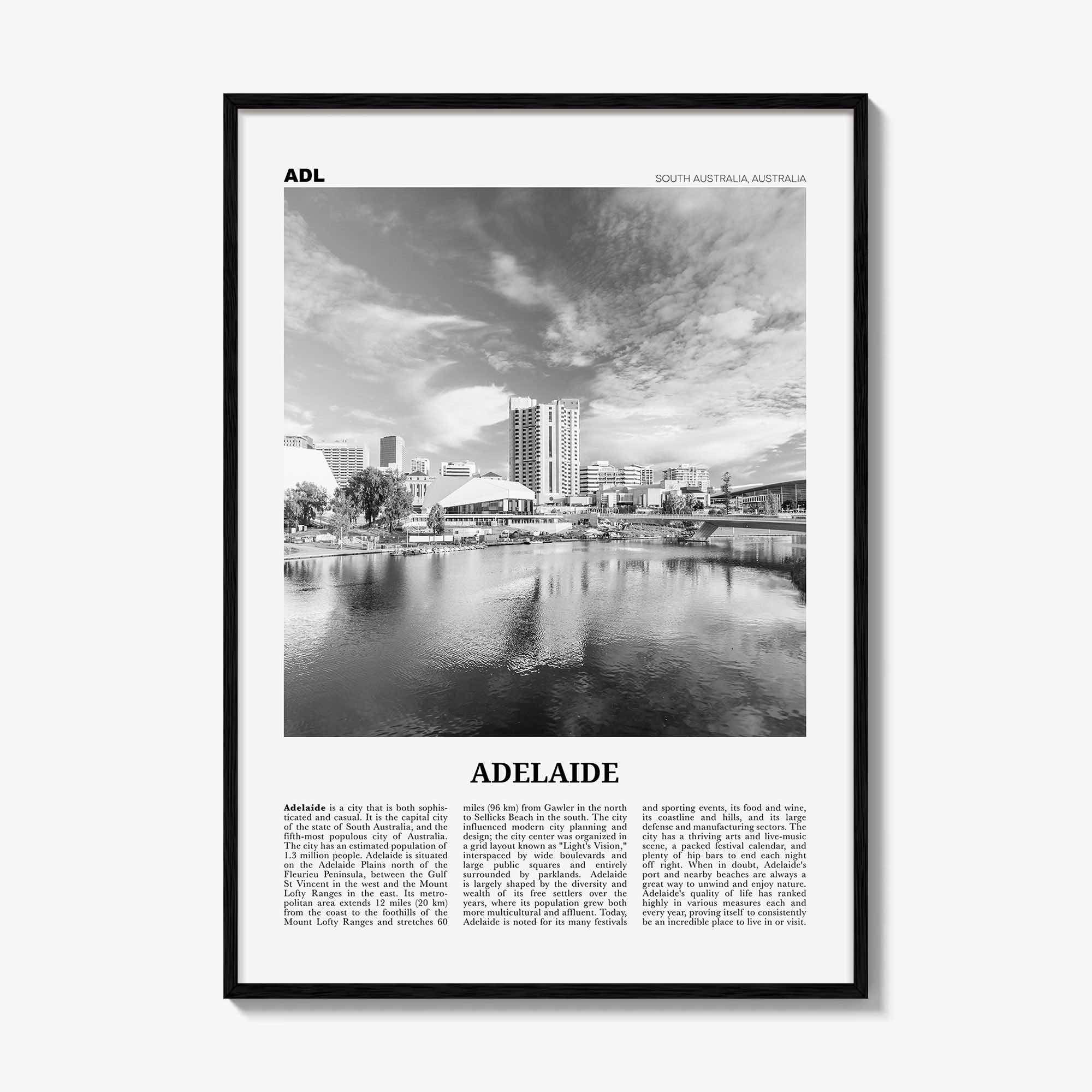 Adelaide Print Black and White, Adelaide Wall Art, Adelaide Poster, Adelaide Photo, Adelaide Wall Decor, City Art Print, Australia Print Art