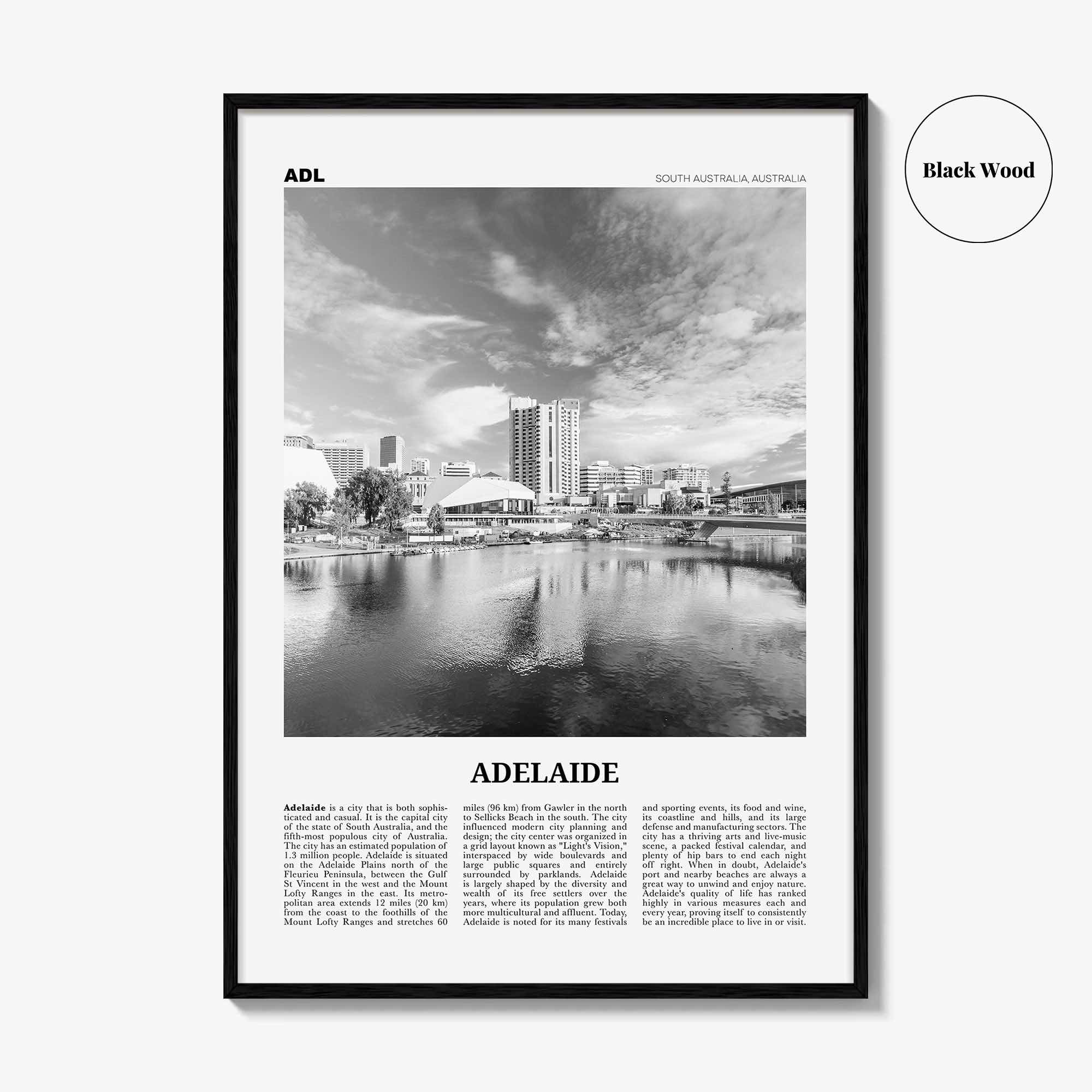 Adelaide Print Black and White, Adelaide Wall Art, Adelaide Poster, Adelaide Photo, Adelaide Wall Decor, City Art Print, Australia Print Art