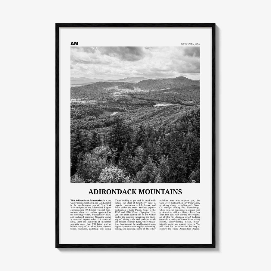 Adirondack Mountains Print Black and White, Adirondack Mountains Wall Art, Adirondack Mountains Poster, New York, USA, United States