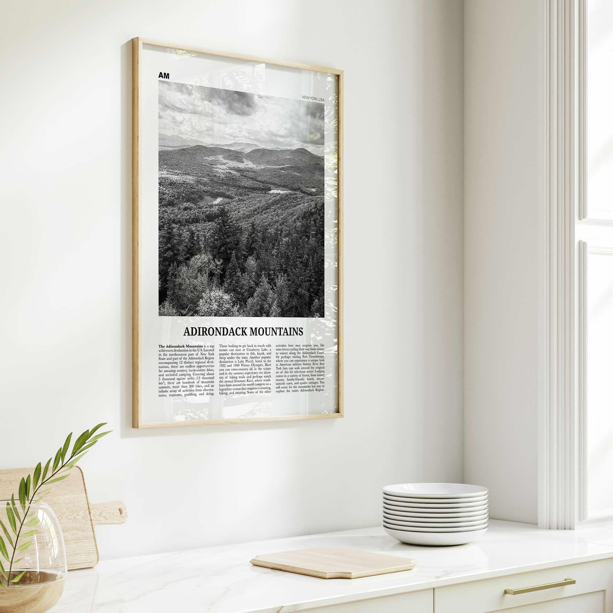 Adirondack Mountains Print Black and White, Adirondack Mountains Wall Art, Adirondack Mountains Poster, New York, USA, United States