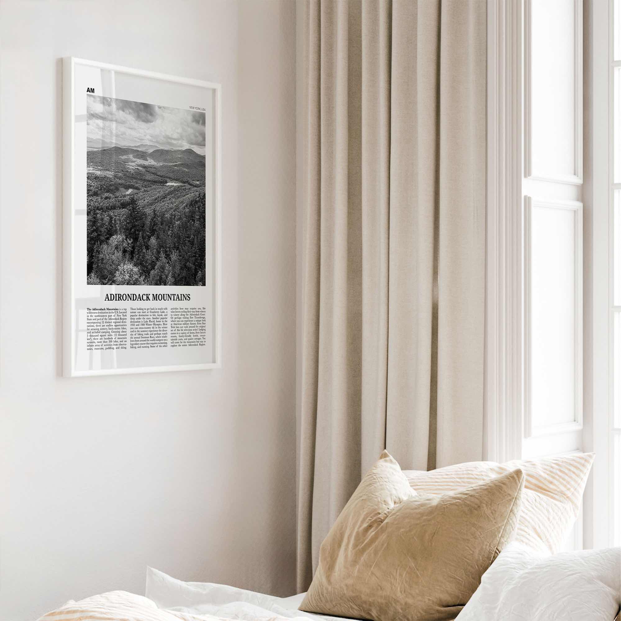 Adirondack Mountains Print Black and White, Adirondack Mountains Wall Art, Adirondack Mountains Poster, New York, USA, United States