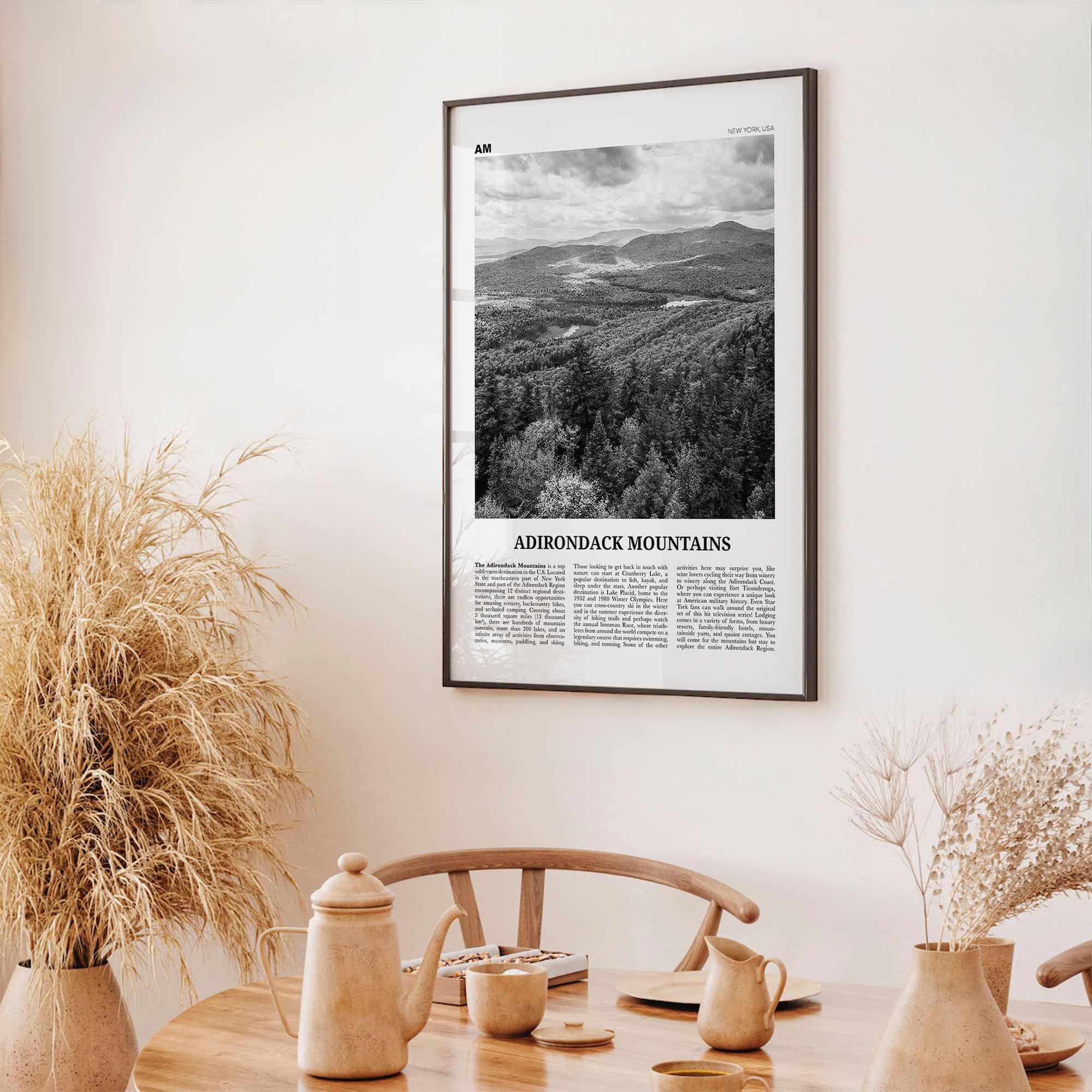 Adirondack Mountains Print Black and White, Adirondack Mountains Wall Art, Adirondack Mountains Poster, New York, USA, United States