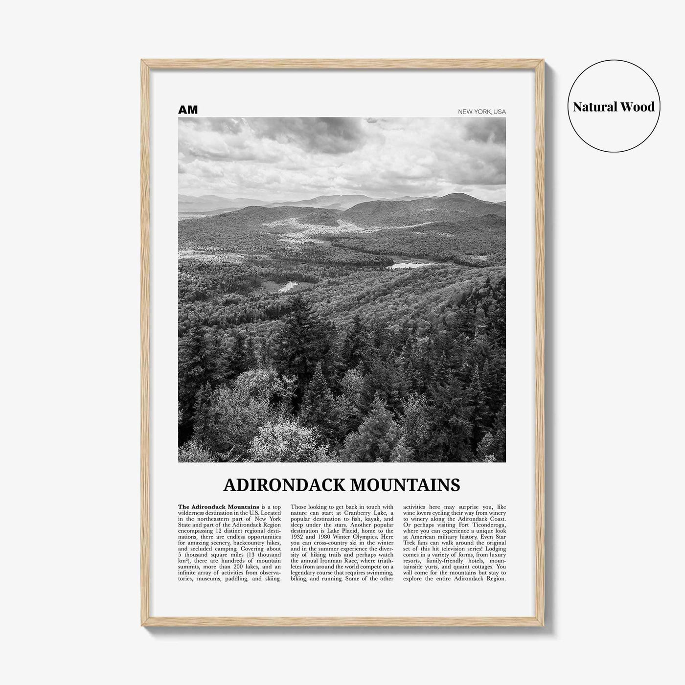 Adirondack Mountains Print Black and White, Adirondack Mountains Wall Art, Adirondack Mountains Poster, New York, USA, United States